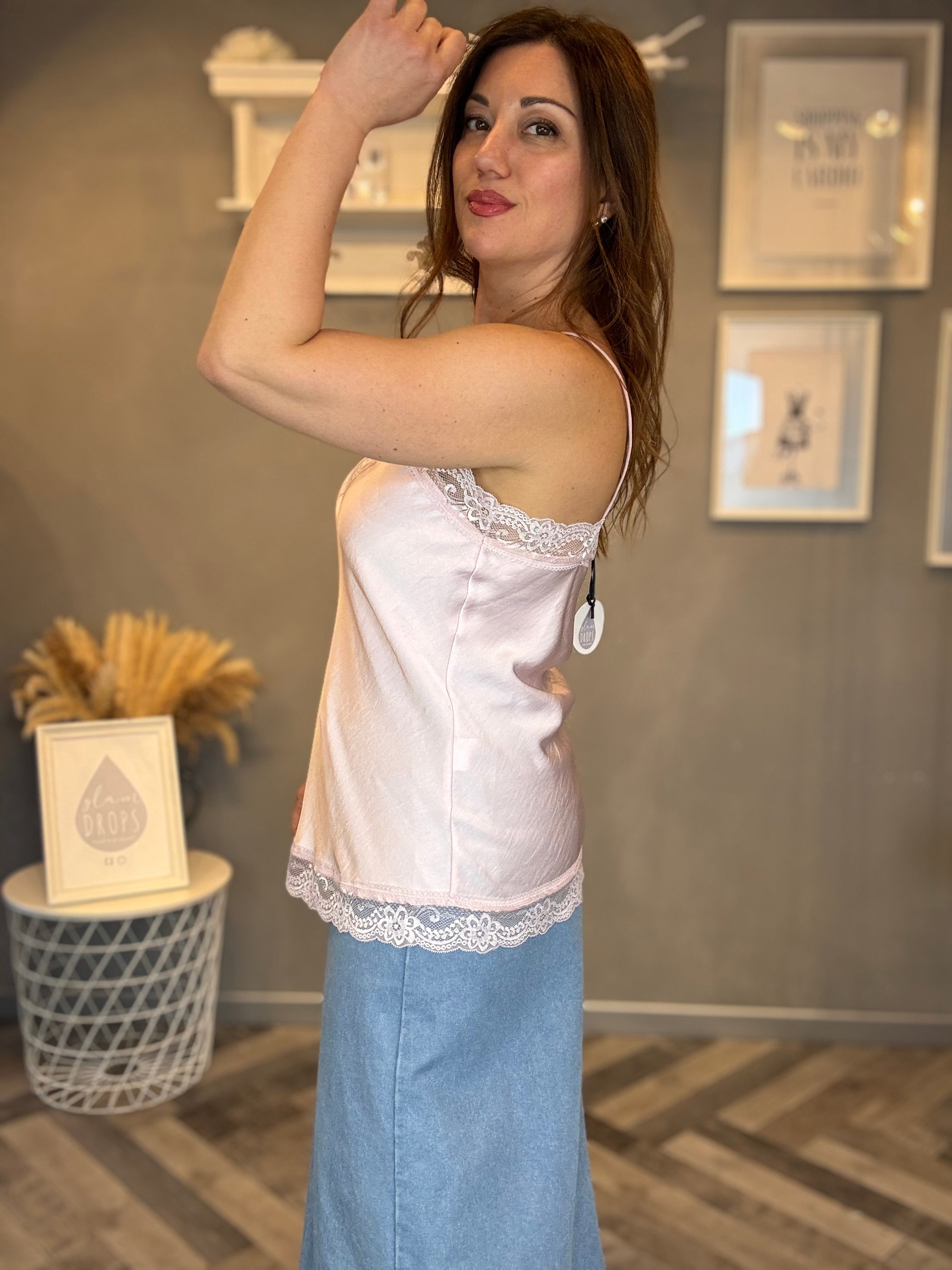 Top Velvet lace rosa pastello