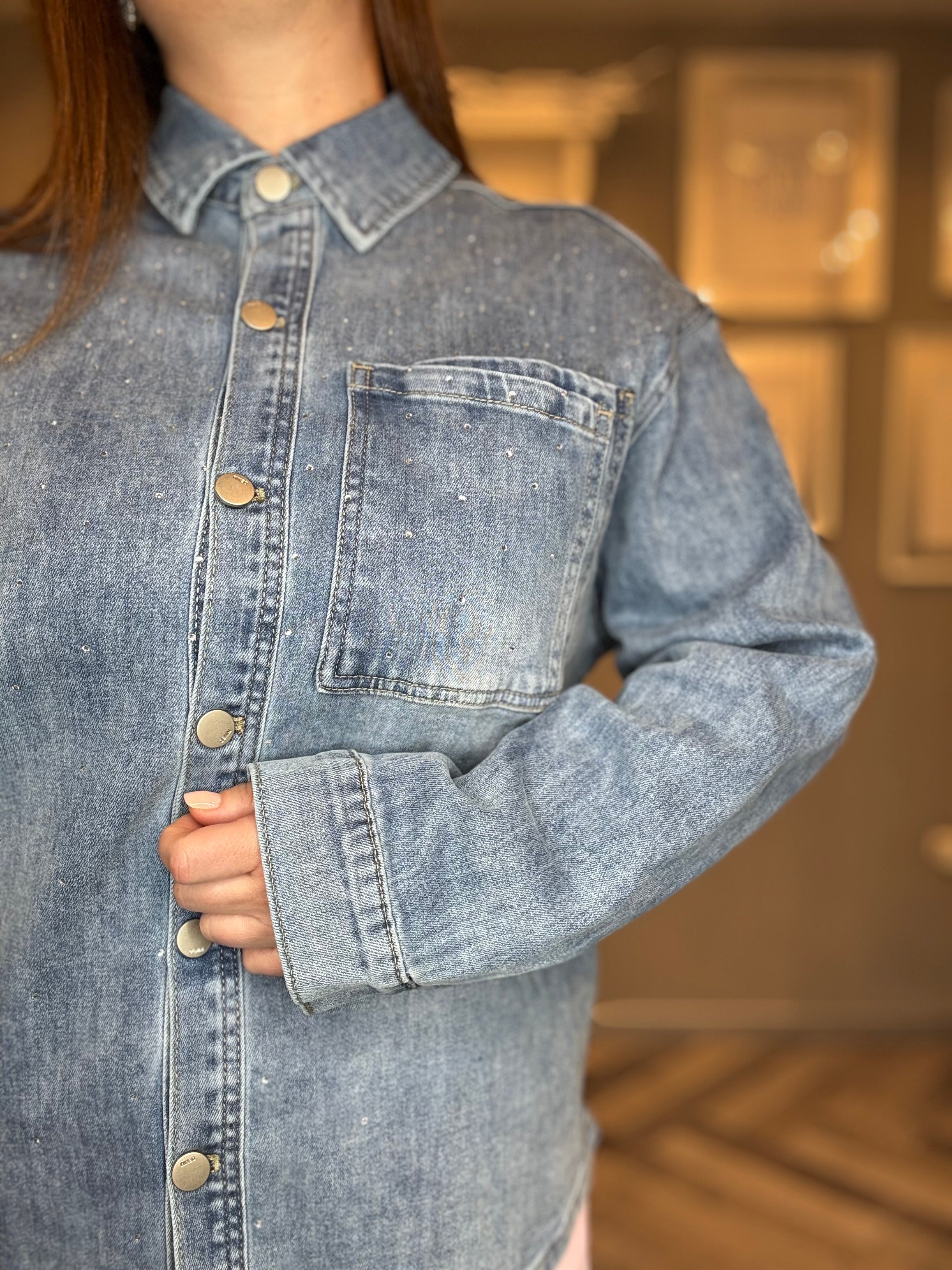 Camicia in denim con strass