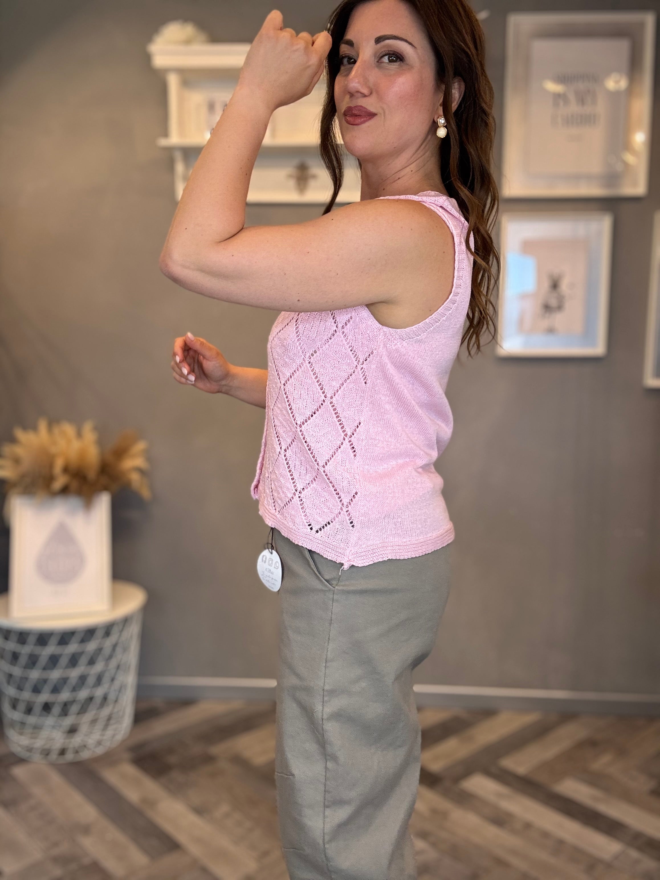 Gilet traforato rombi rosa