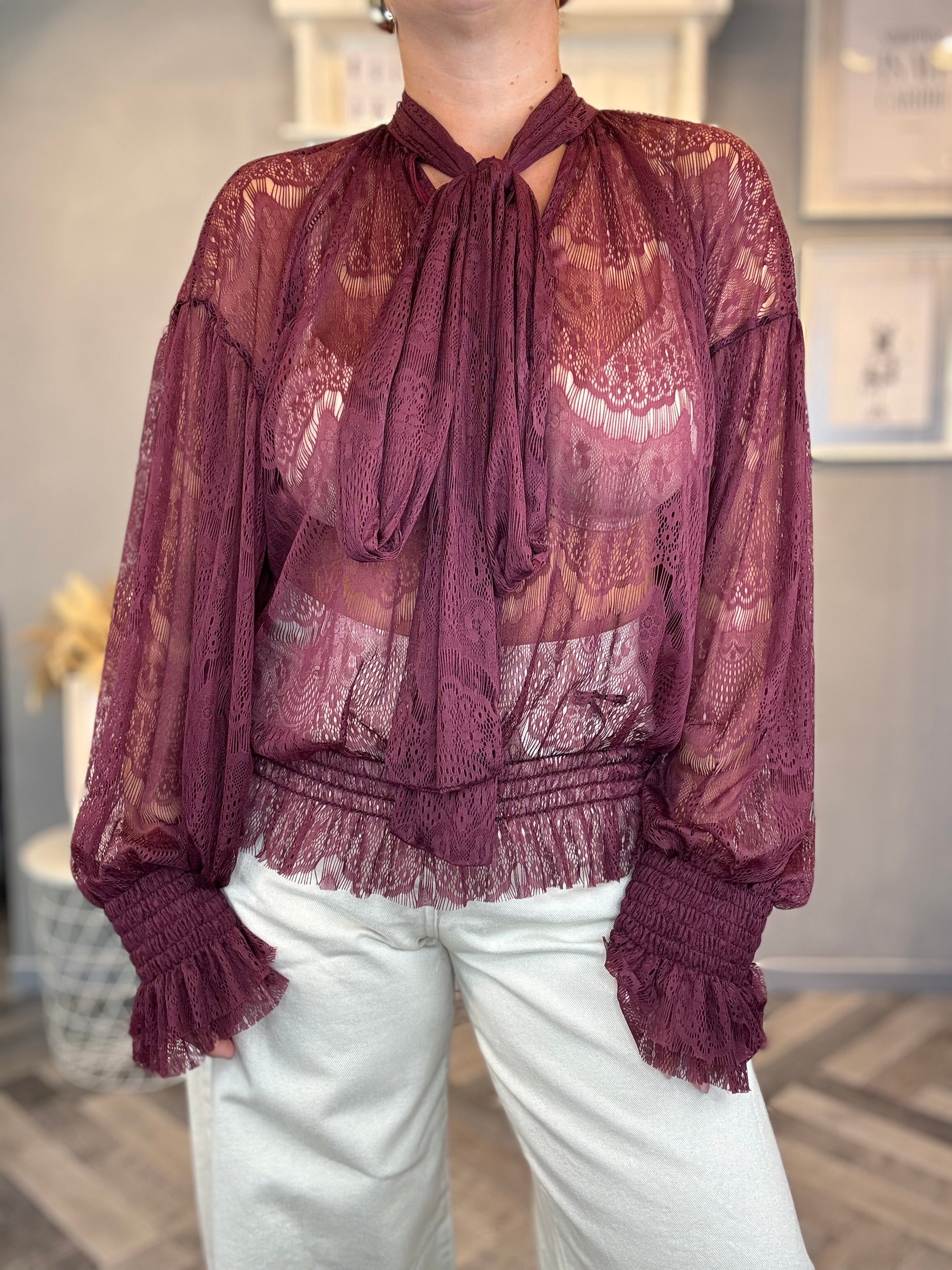 Lumina blusa pizzo bordeaux