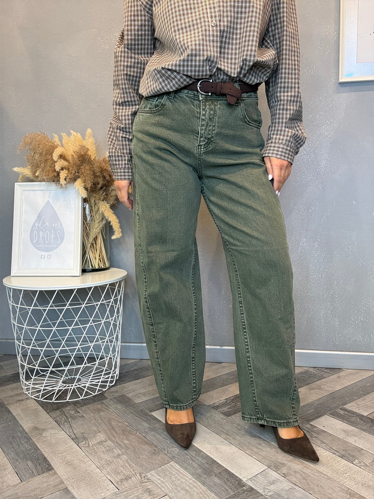 Jeans Urban barrel verde militare