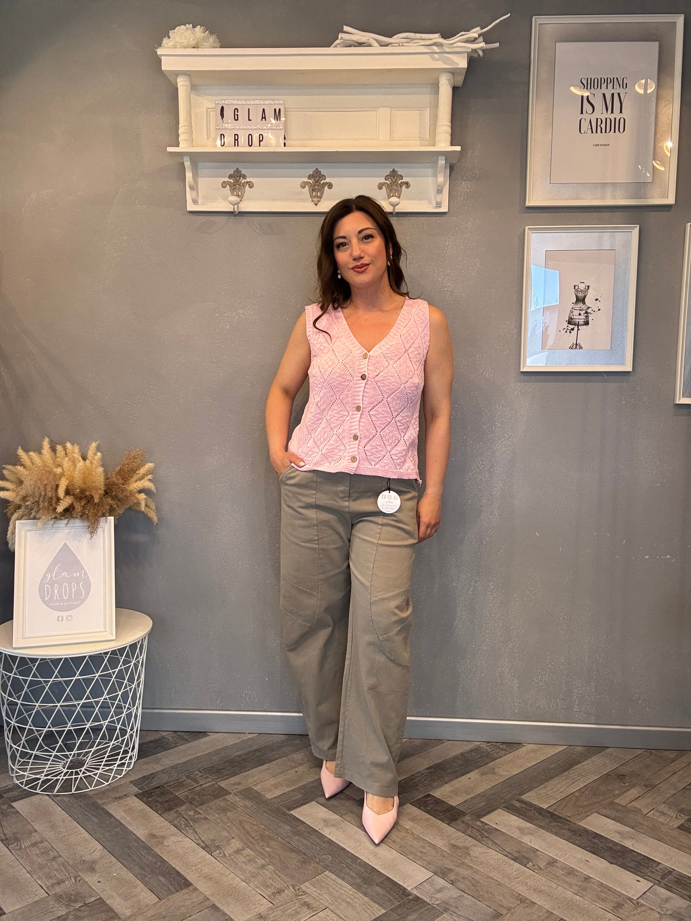 Gilet traforato rombi rosa