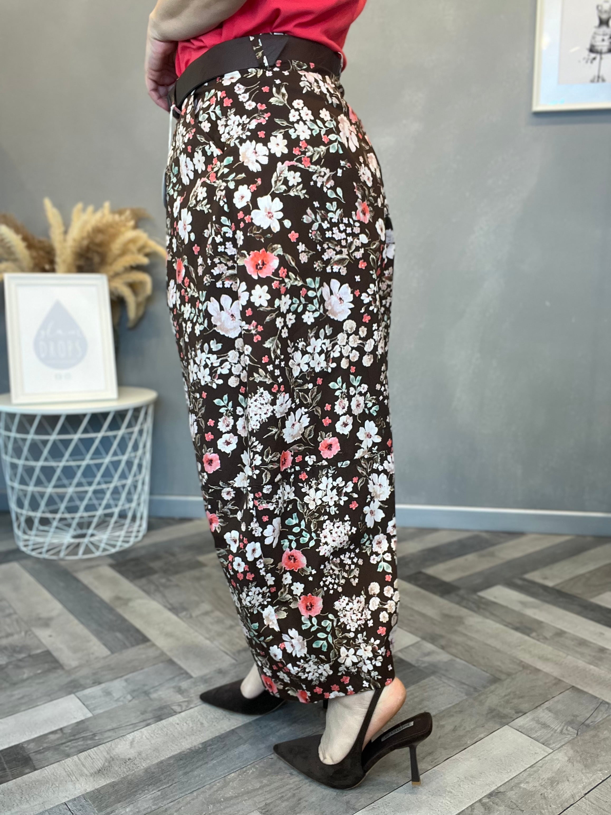 Pantalone fiori corallo Chocolate