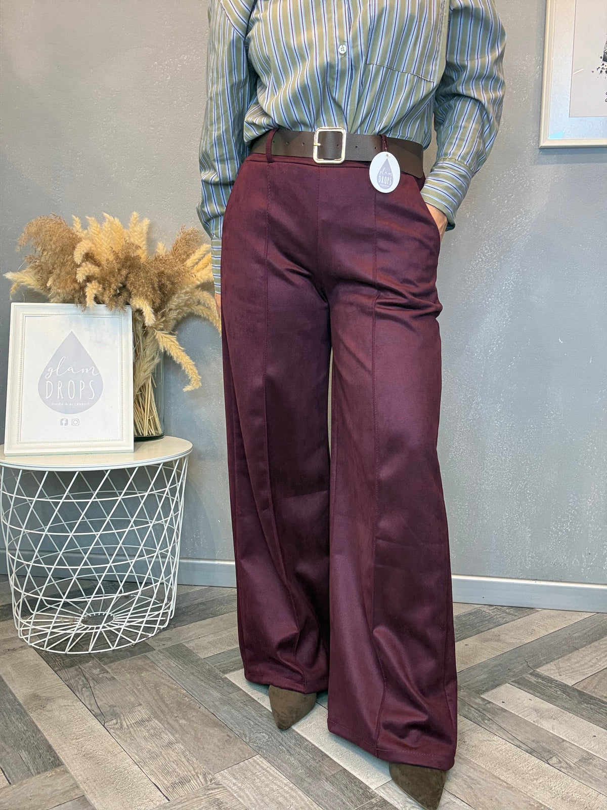 Pantalone Icon ecosuede bordeaux con cintura