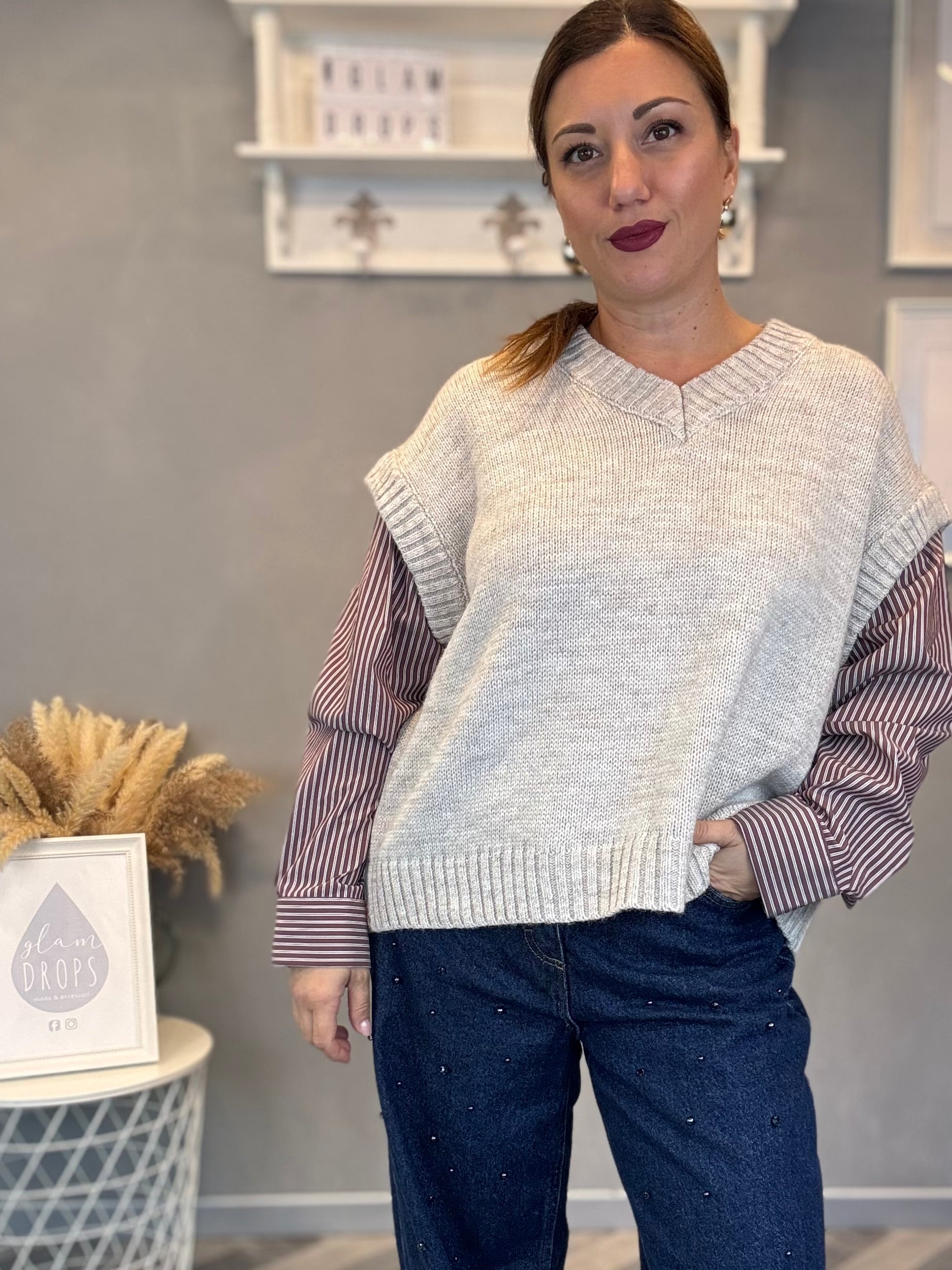 Lumina gilet in maglia cacha maniche camicia bordeaux