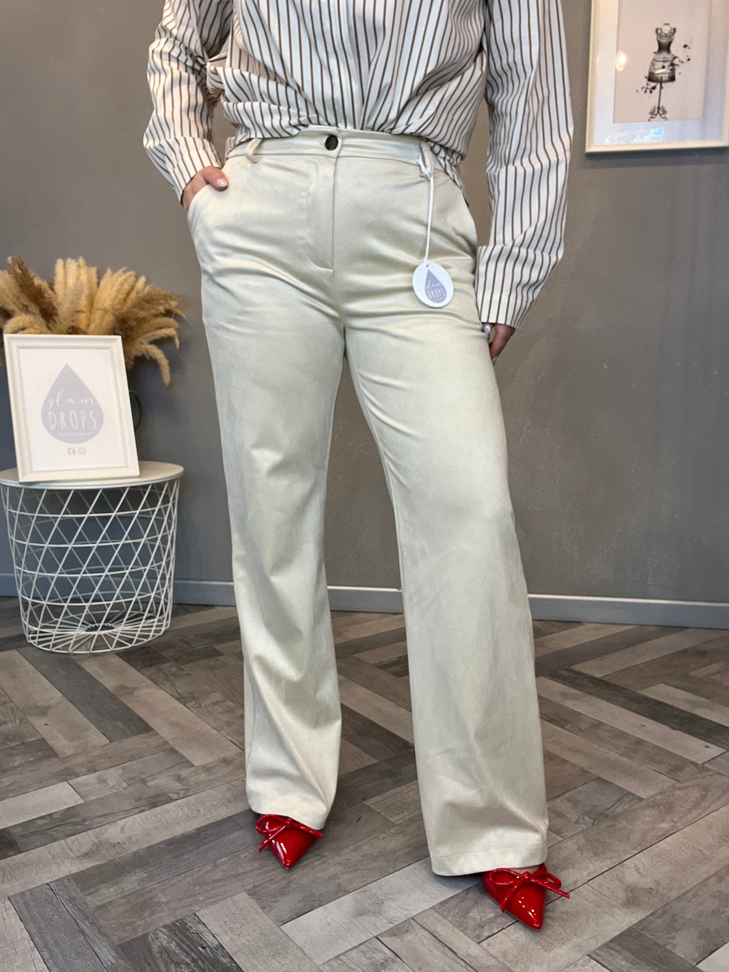 Pantalone eco suede flare burro