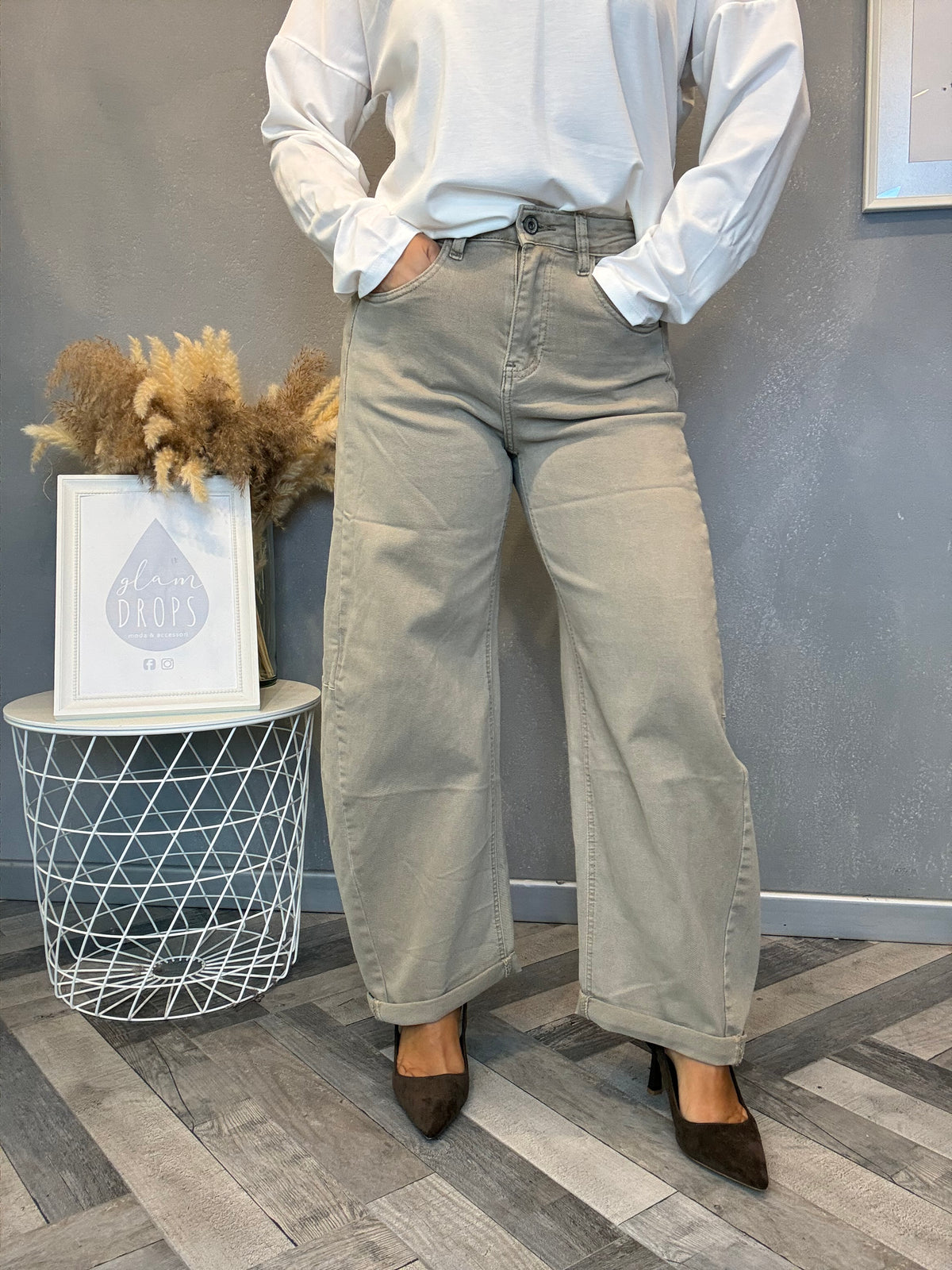 Jeans barrel soft beige