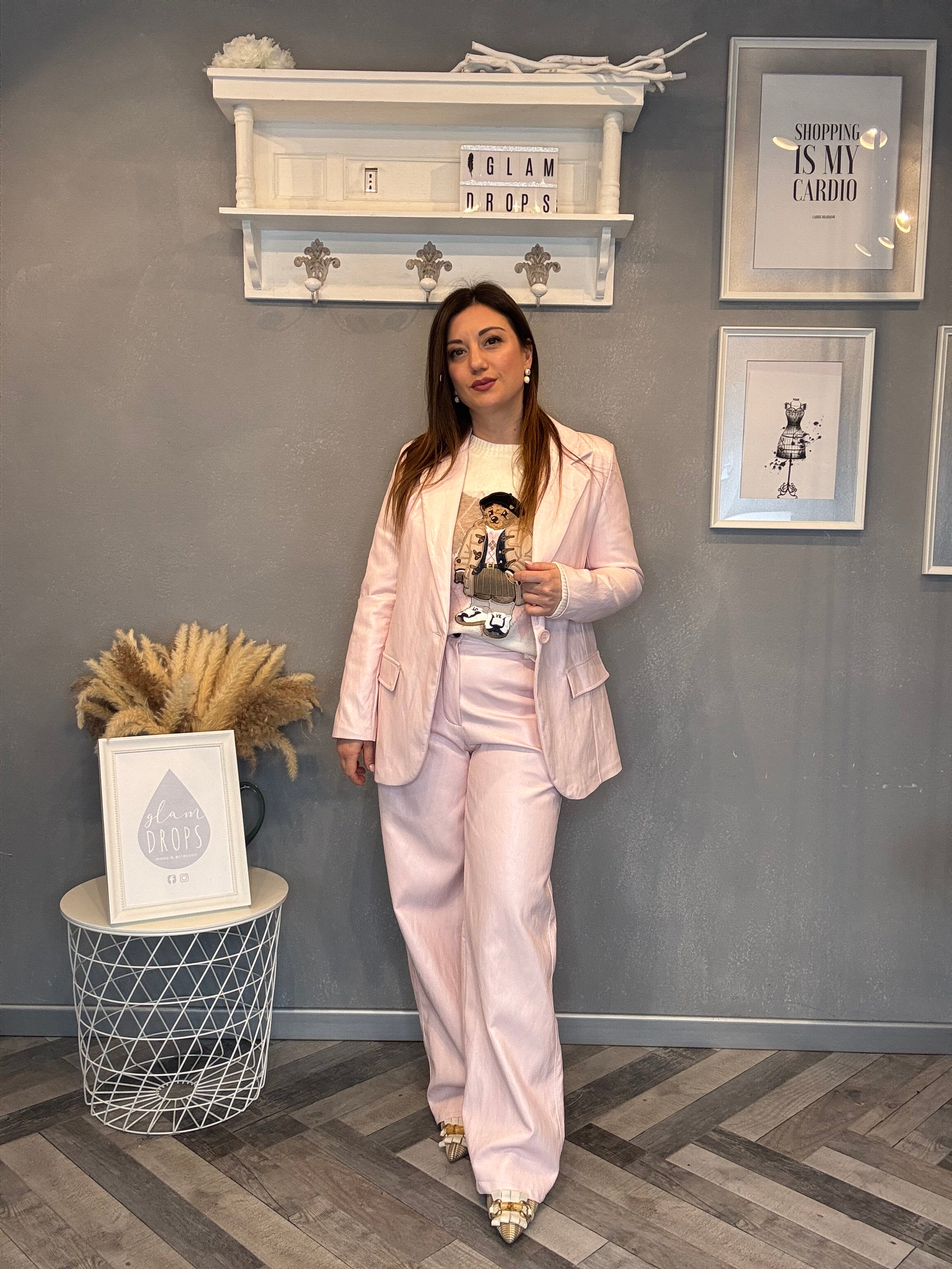 Blazer ecopelle rosa pastello