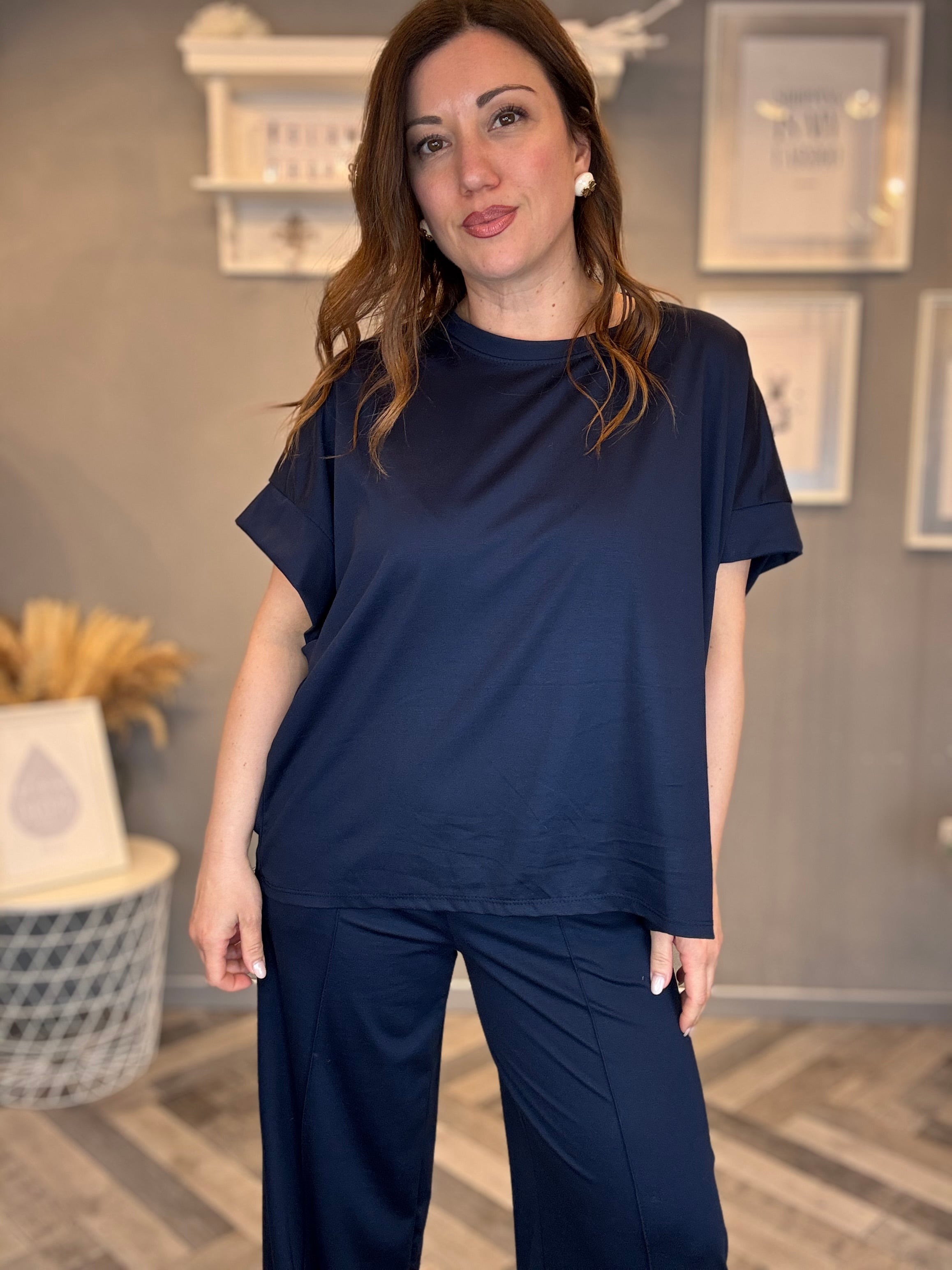 T-shirt over punto Milano blu