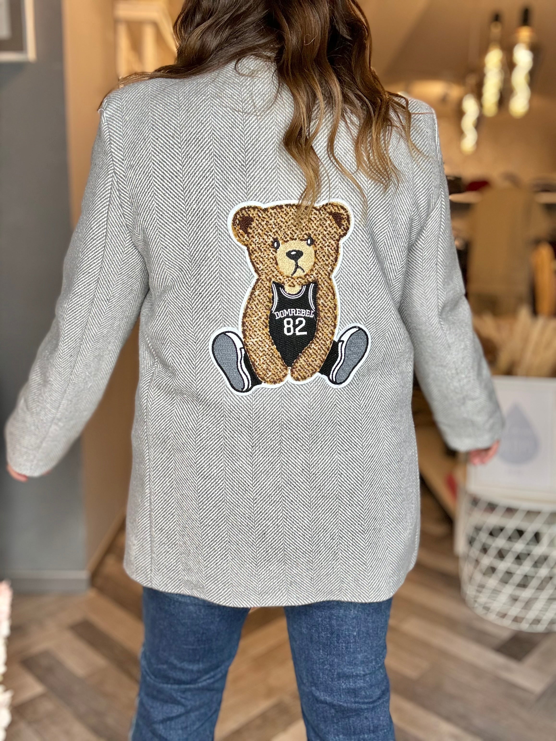 Giacca cappotto spigata teddy grigia