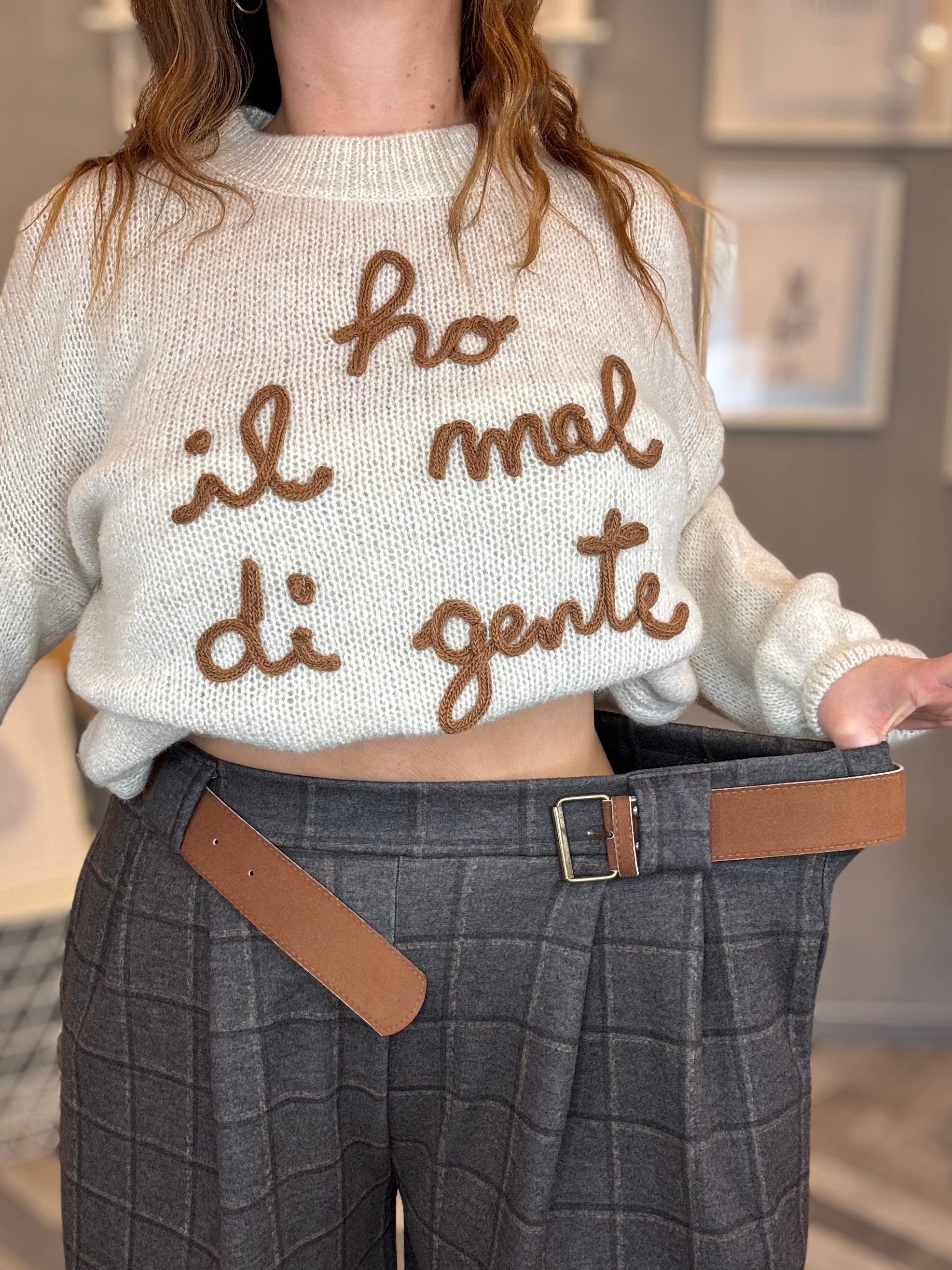 Pantalone palazzo flanella check grigio