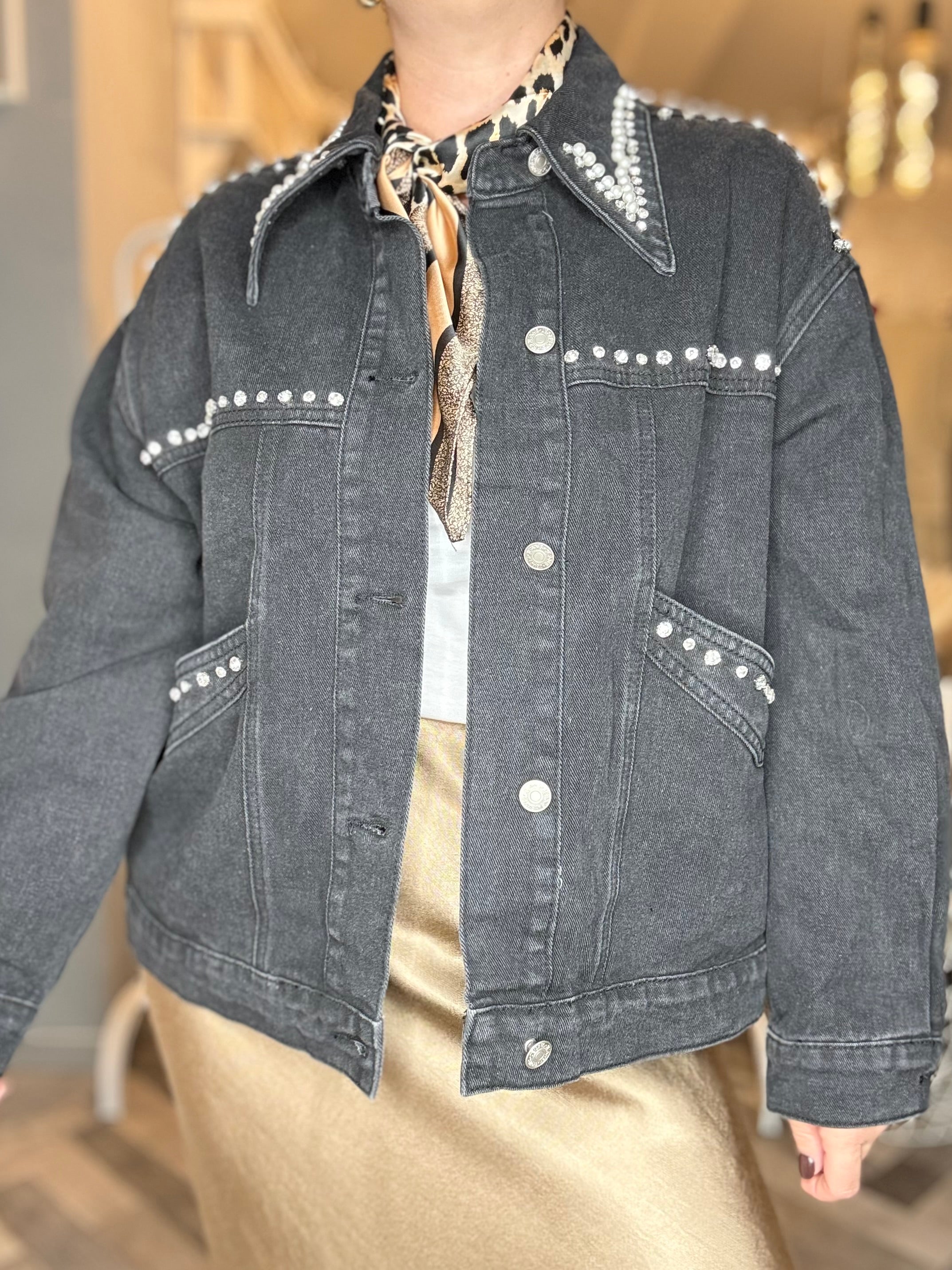 Giubbotto jeans perle e strass