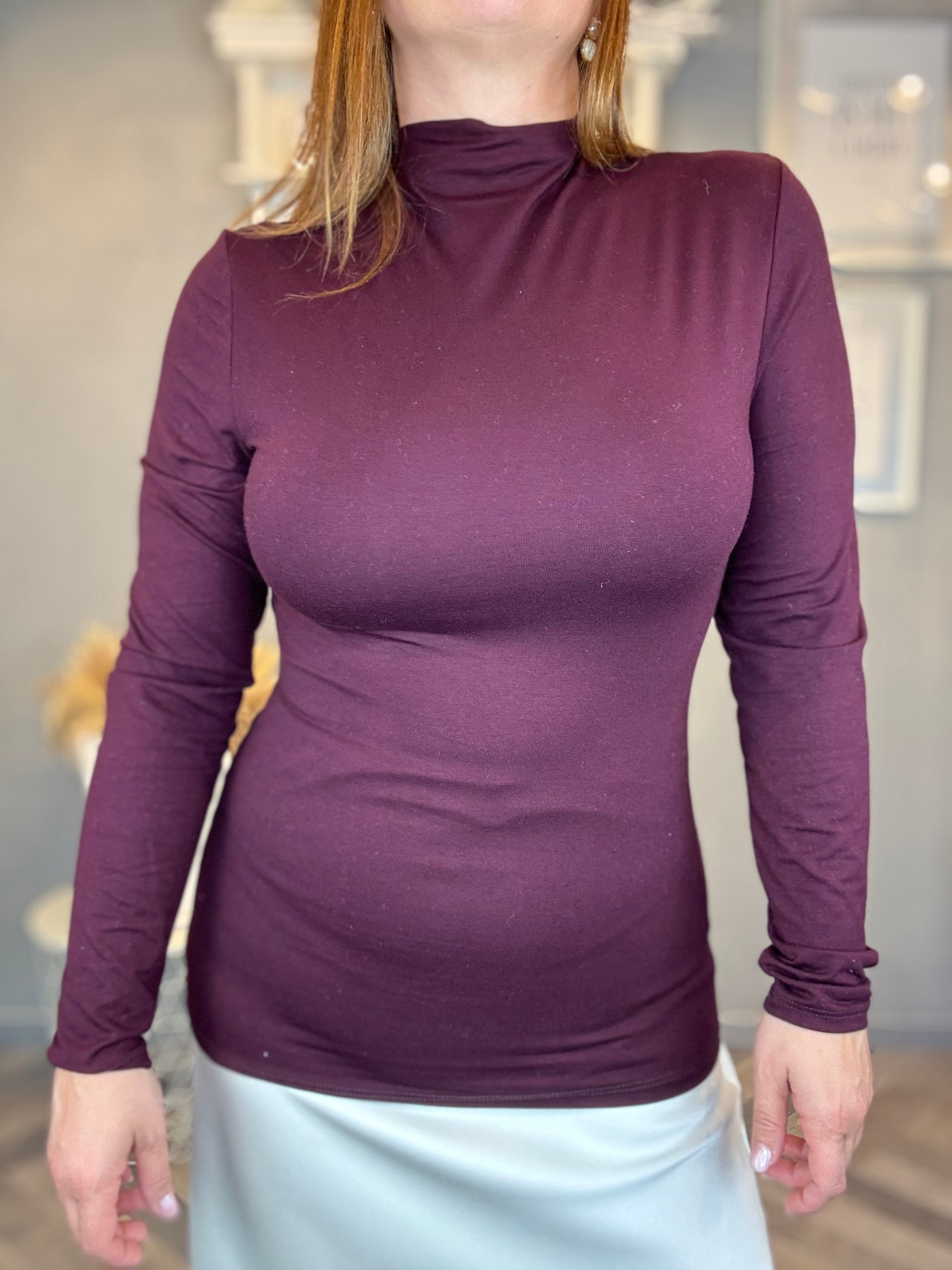 Maglia basic mezzo collo Borgogna