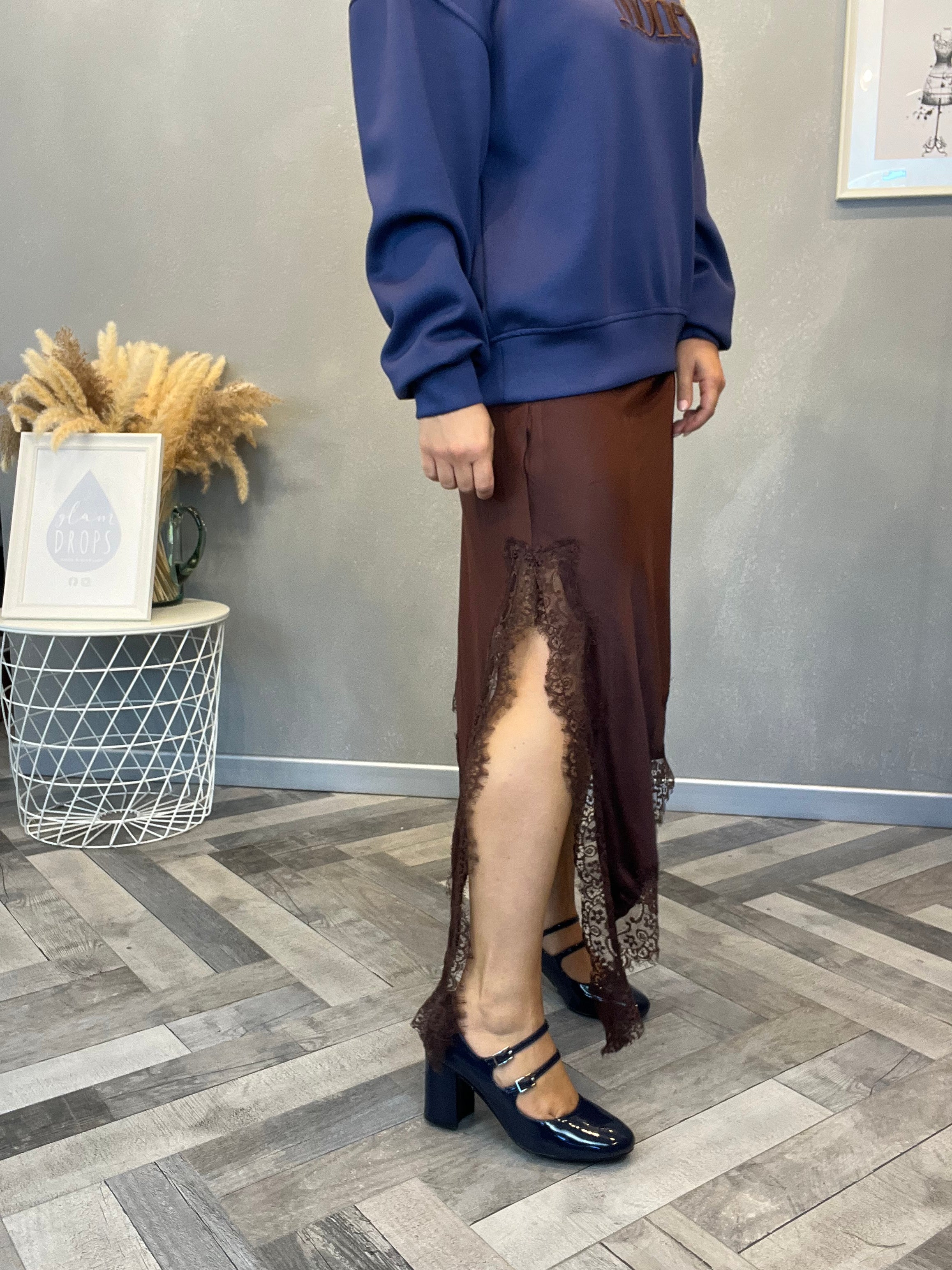 Lumina gonna raso e pizzo cioccolato