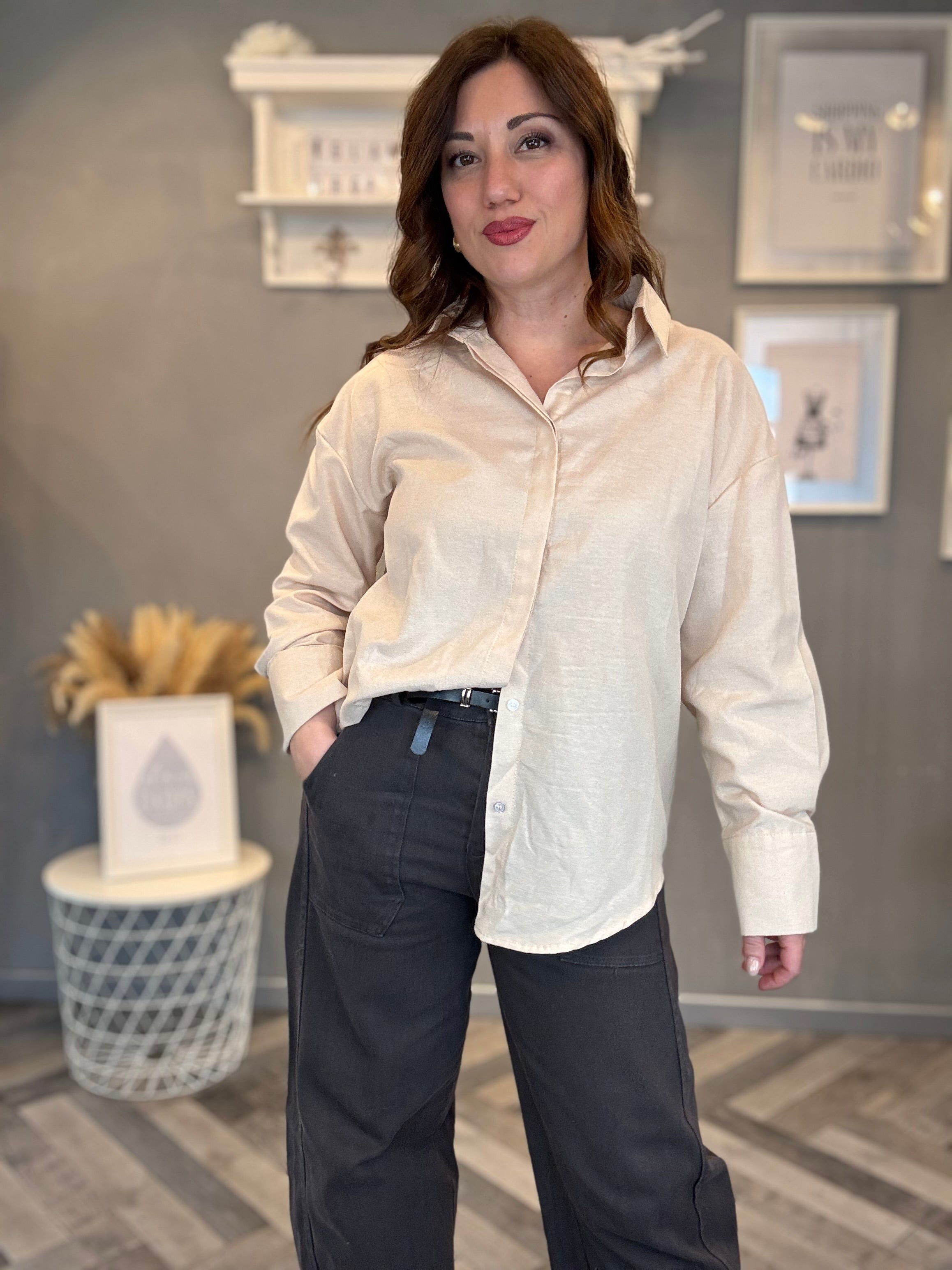 Camicia soft touch over beige