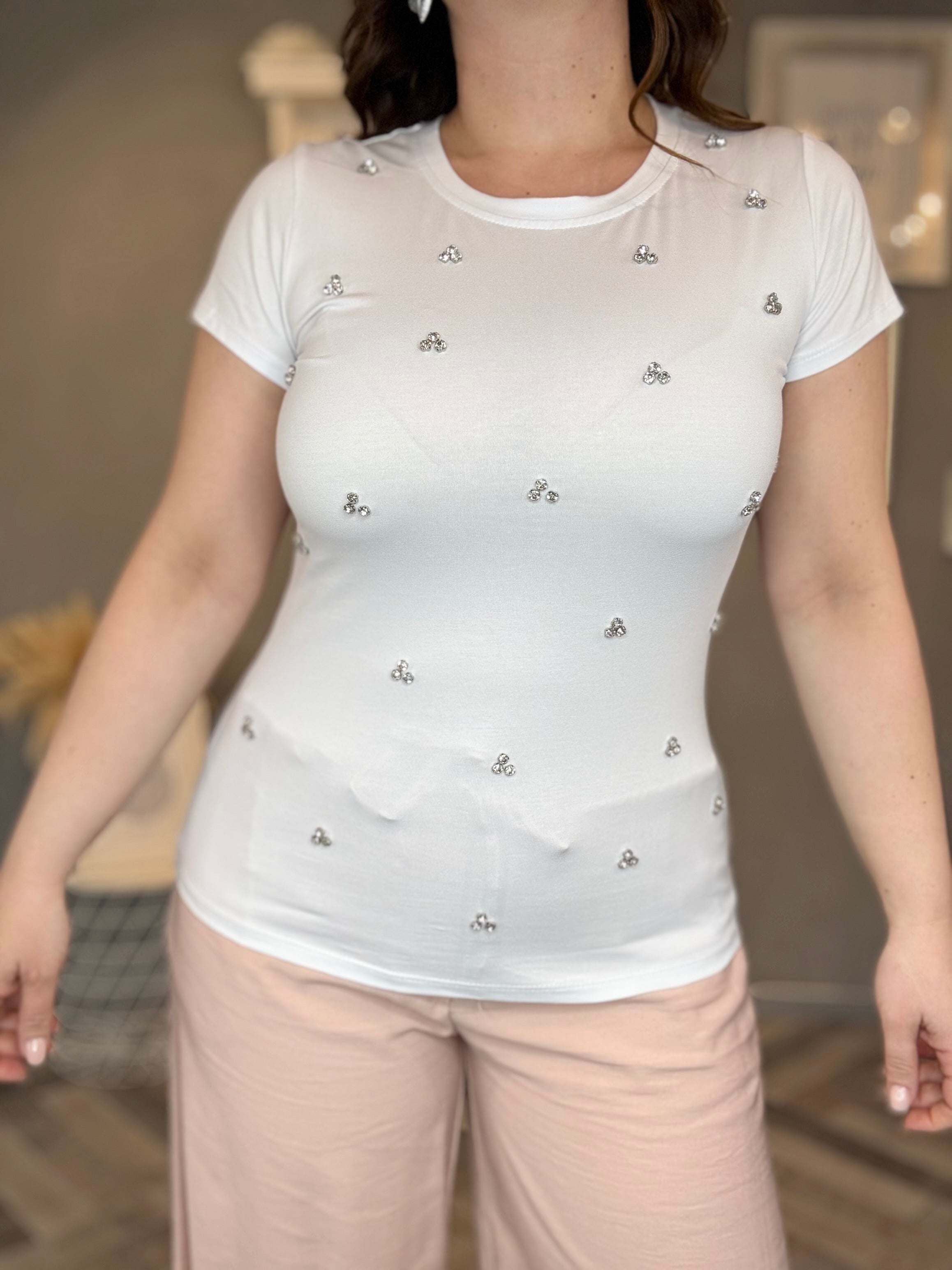 T-shirt basic con applicazioni gioiello