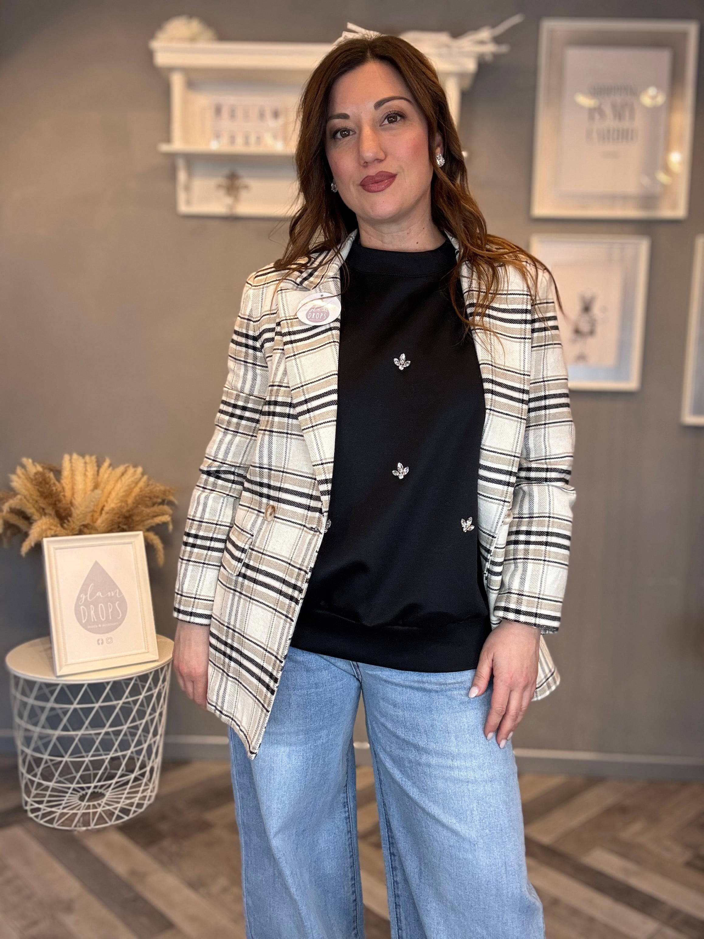 Blazer check doppiopetto burro