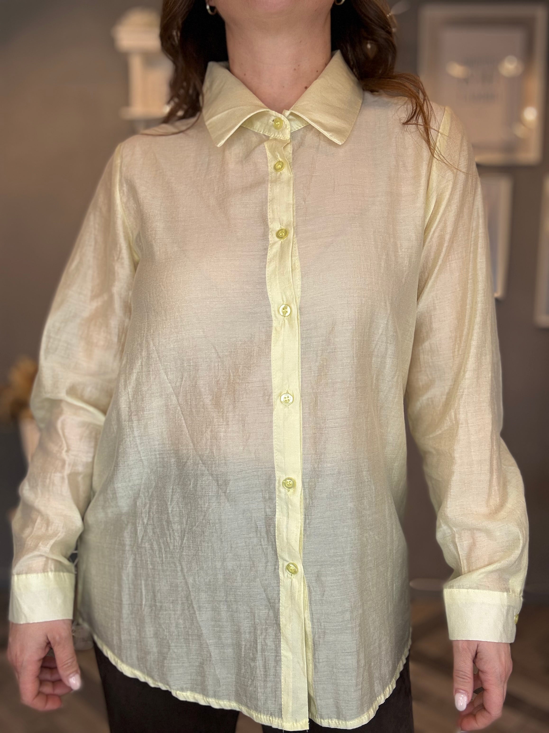 Camicia in tencel giallo pastello
