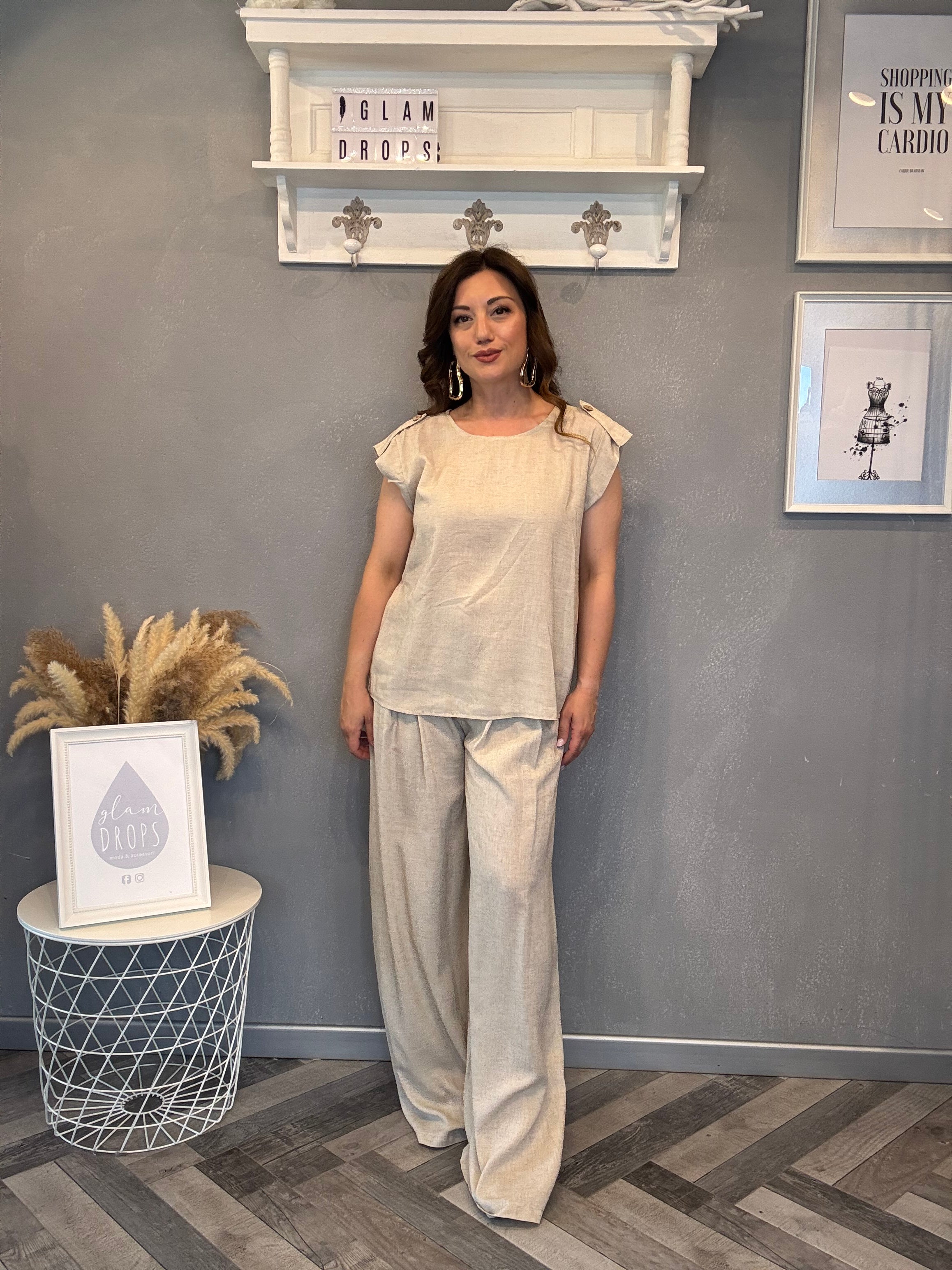 Blusa in misto lino beige