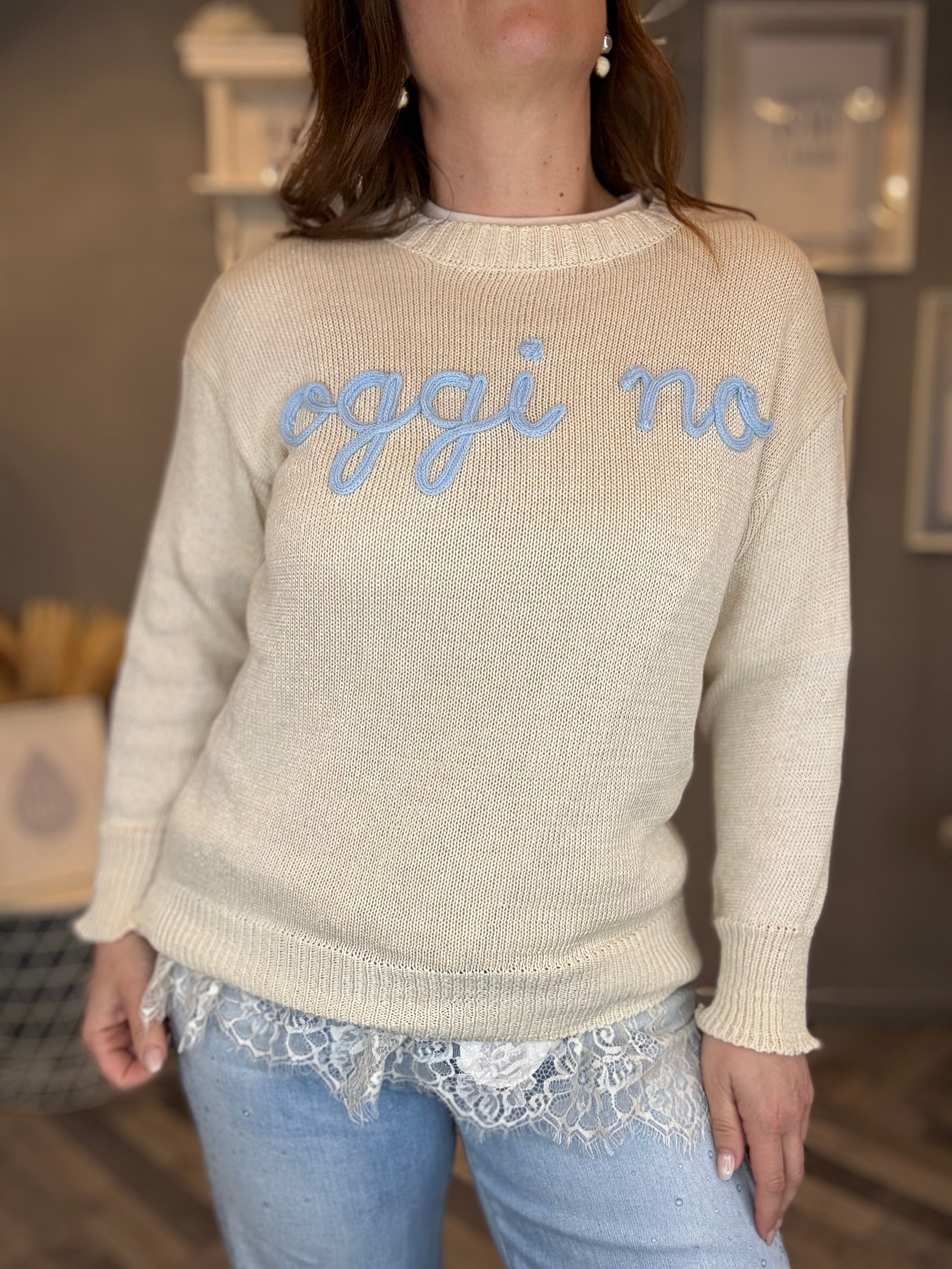 T-shirt beige over con pizzo