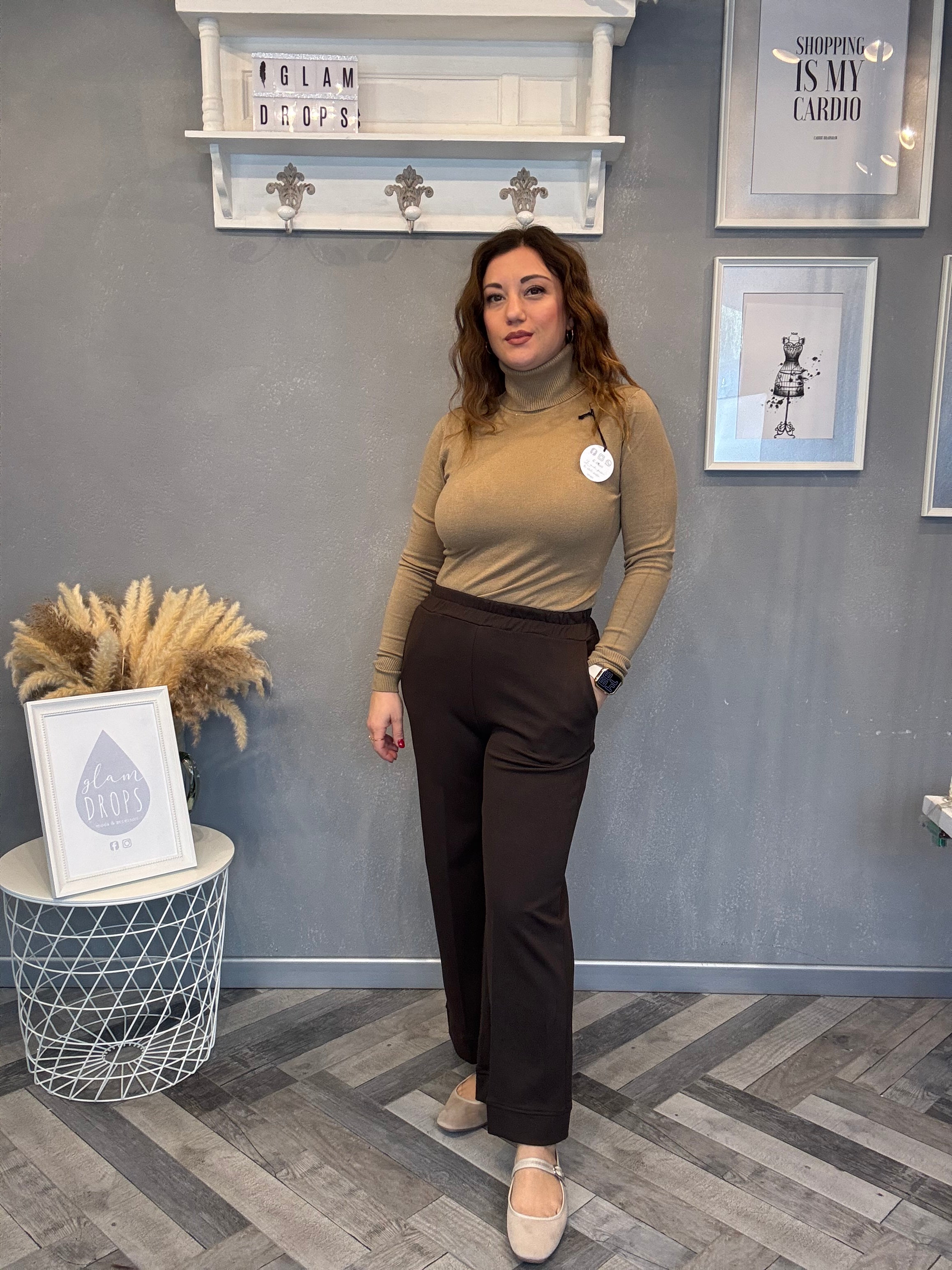 Pantalone wide leg punto Milano moro