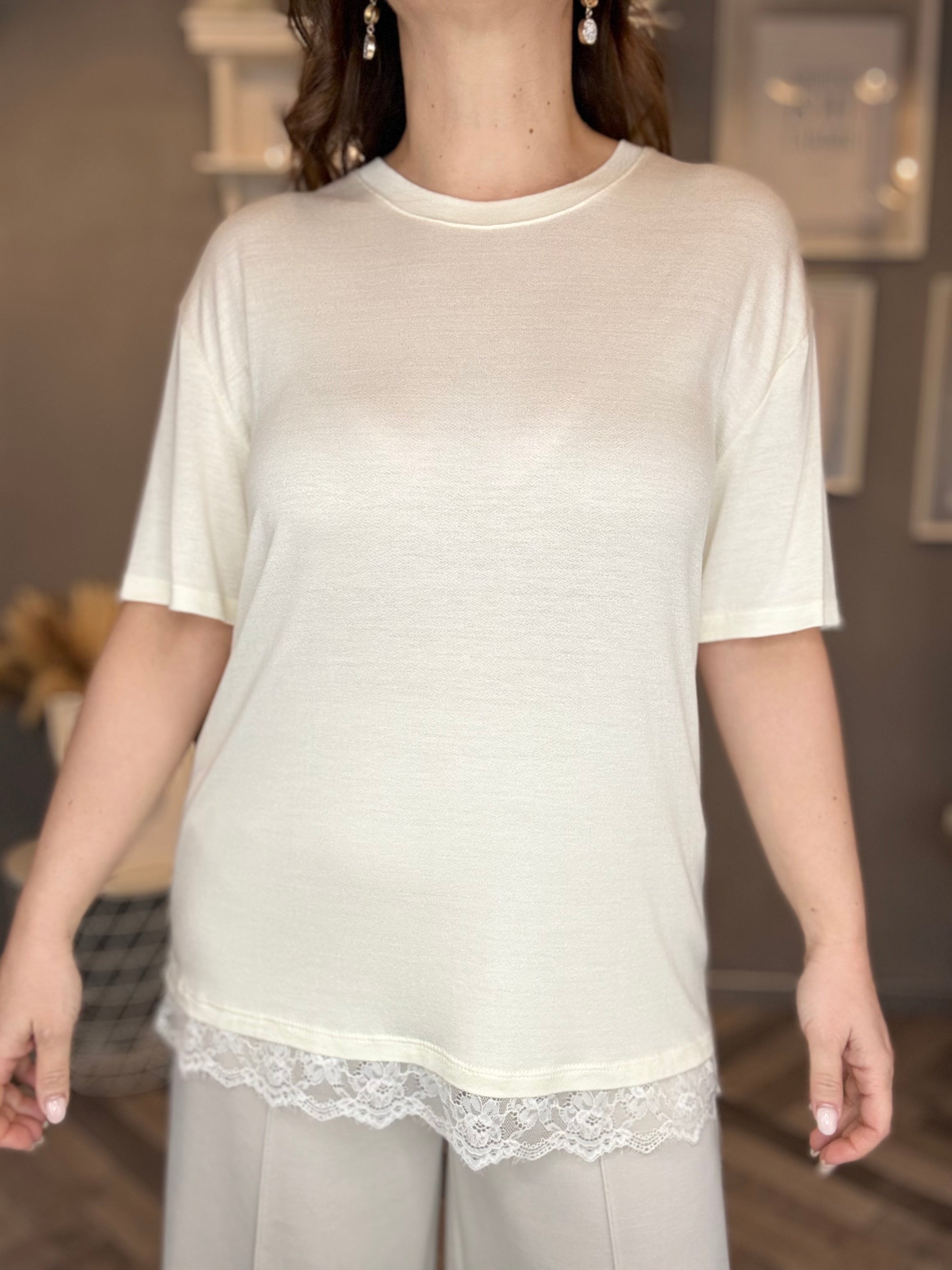 Lumina t-shirt in viscosa con pizzo