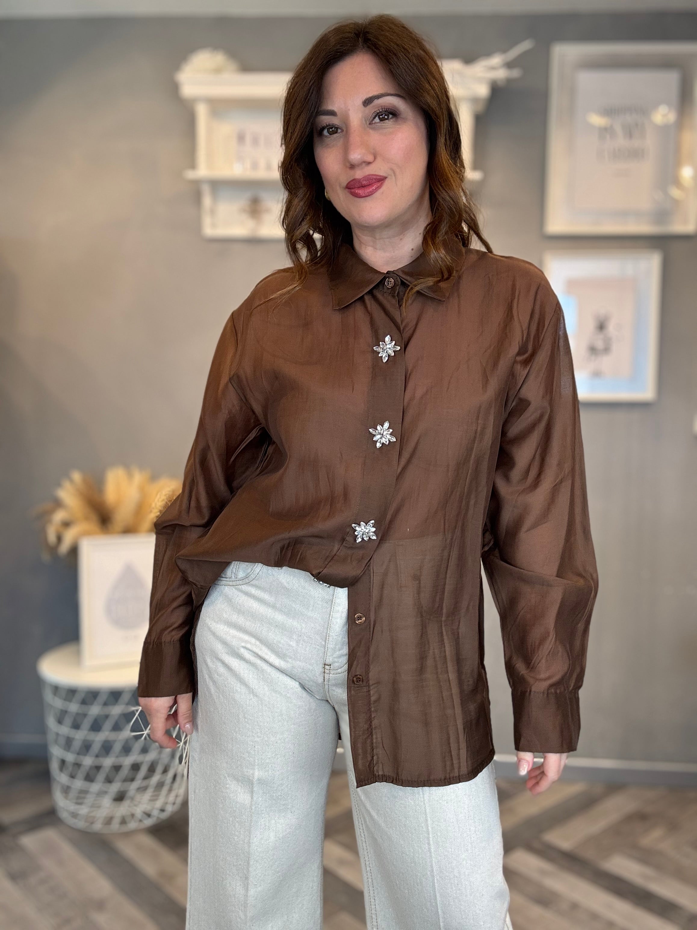 Camicia gioiello in tencel cioccolato