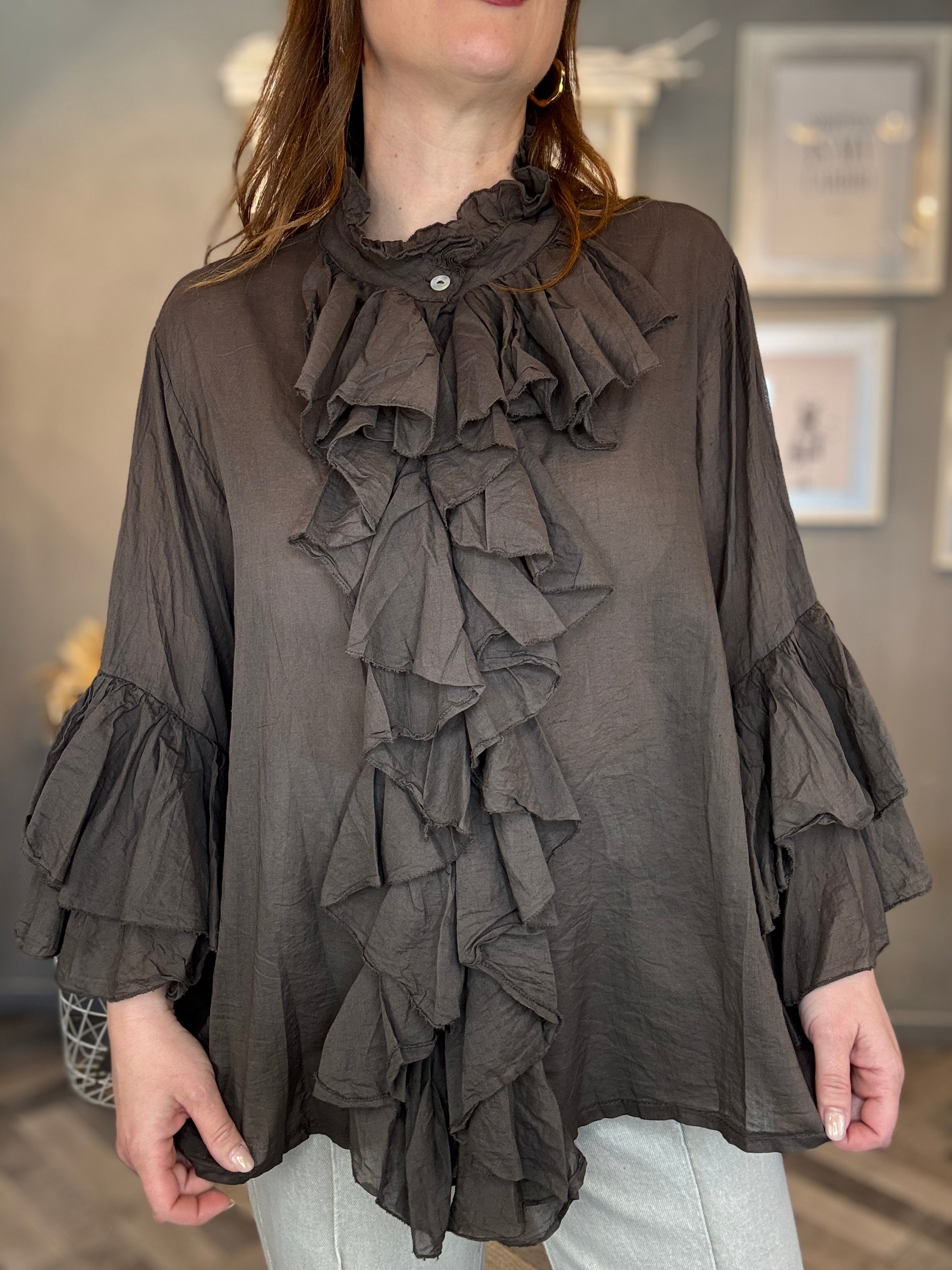 Blusa camicia volant moro