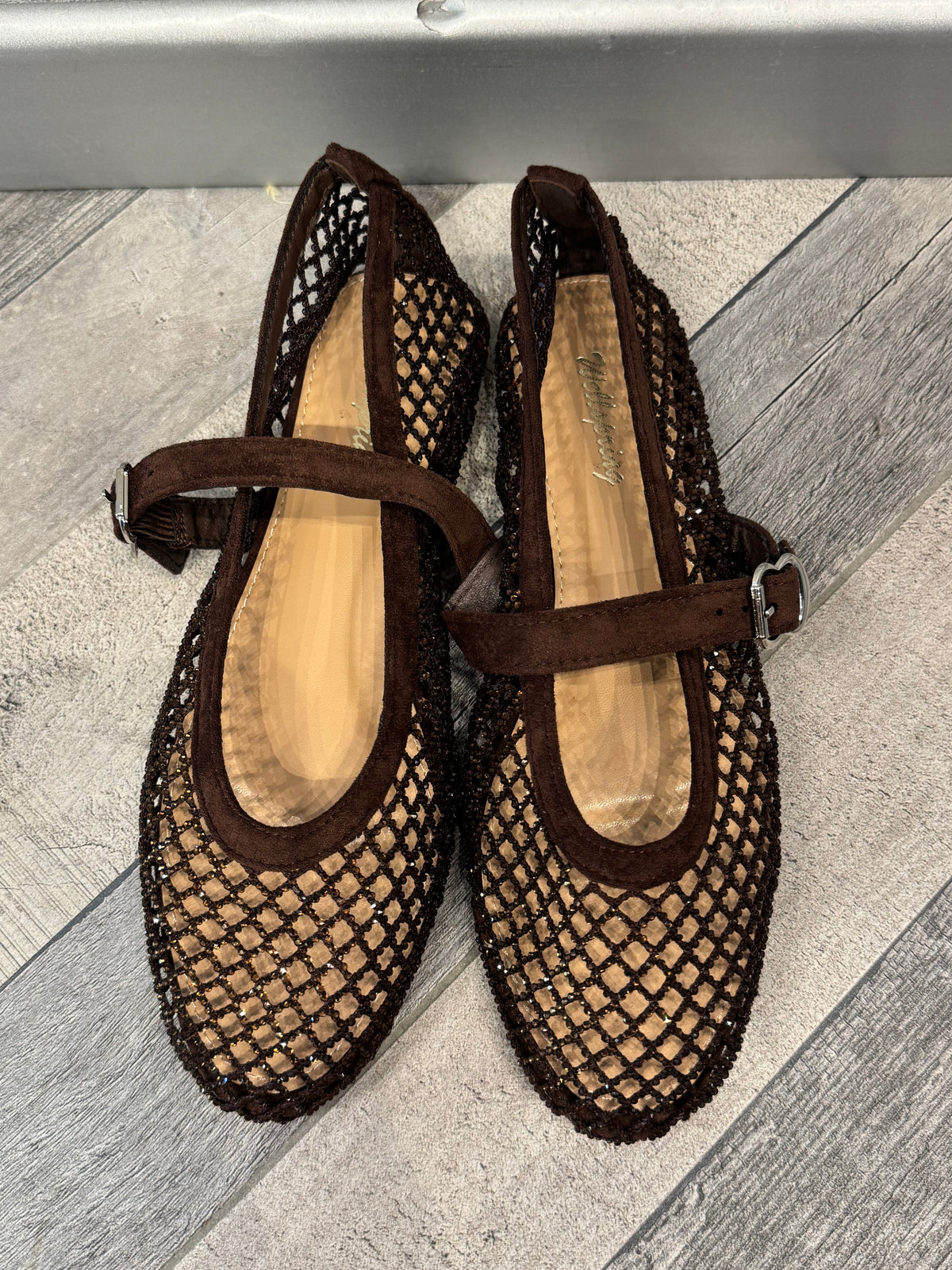 Ballerine a rete con strass moro