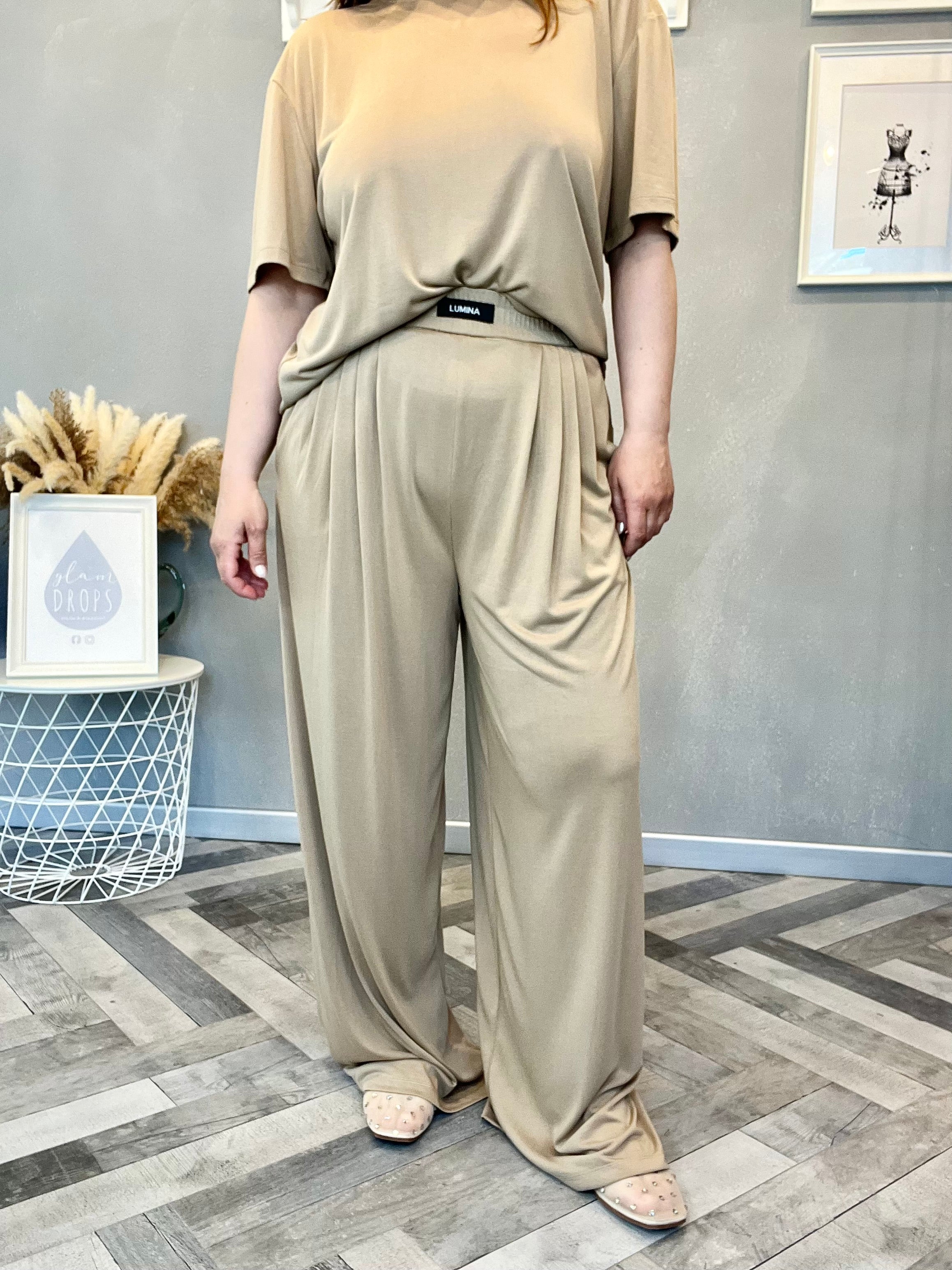 Lumina pantalone in jersey camel