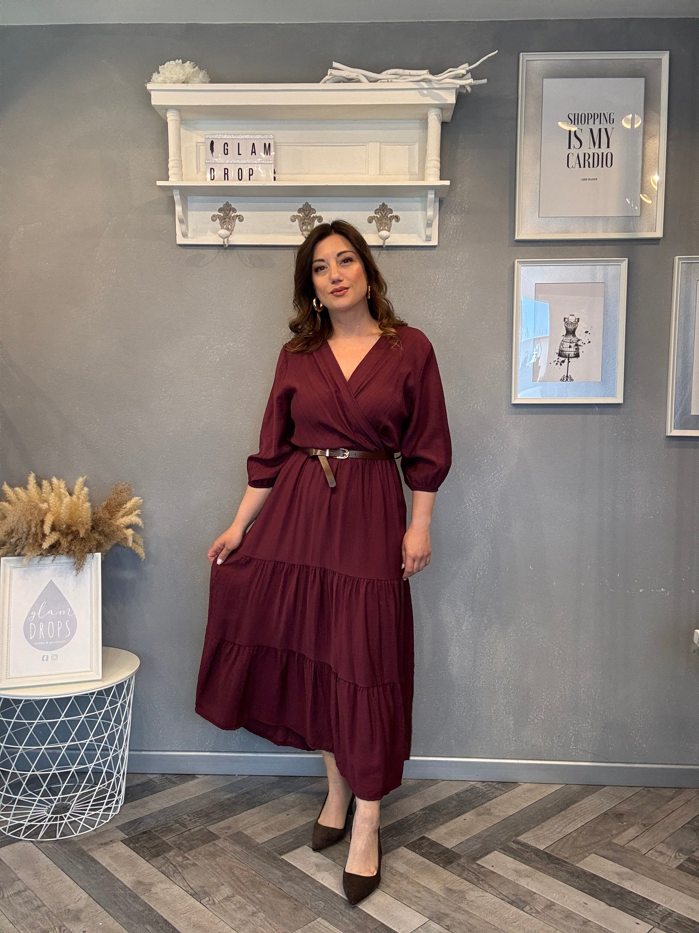 Abito Midi incrocio Soft Borgogna