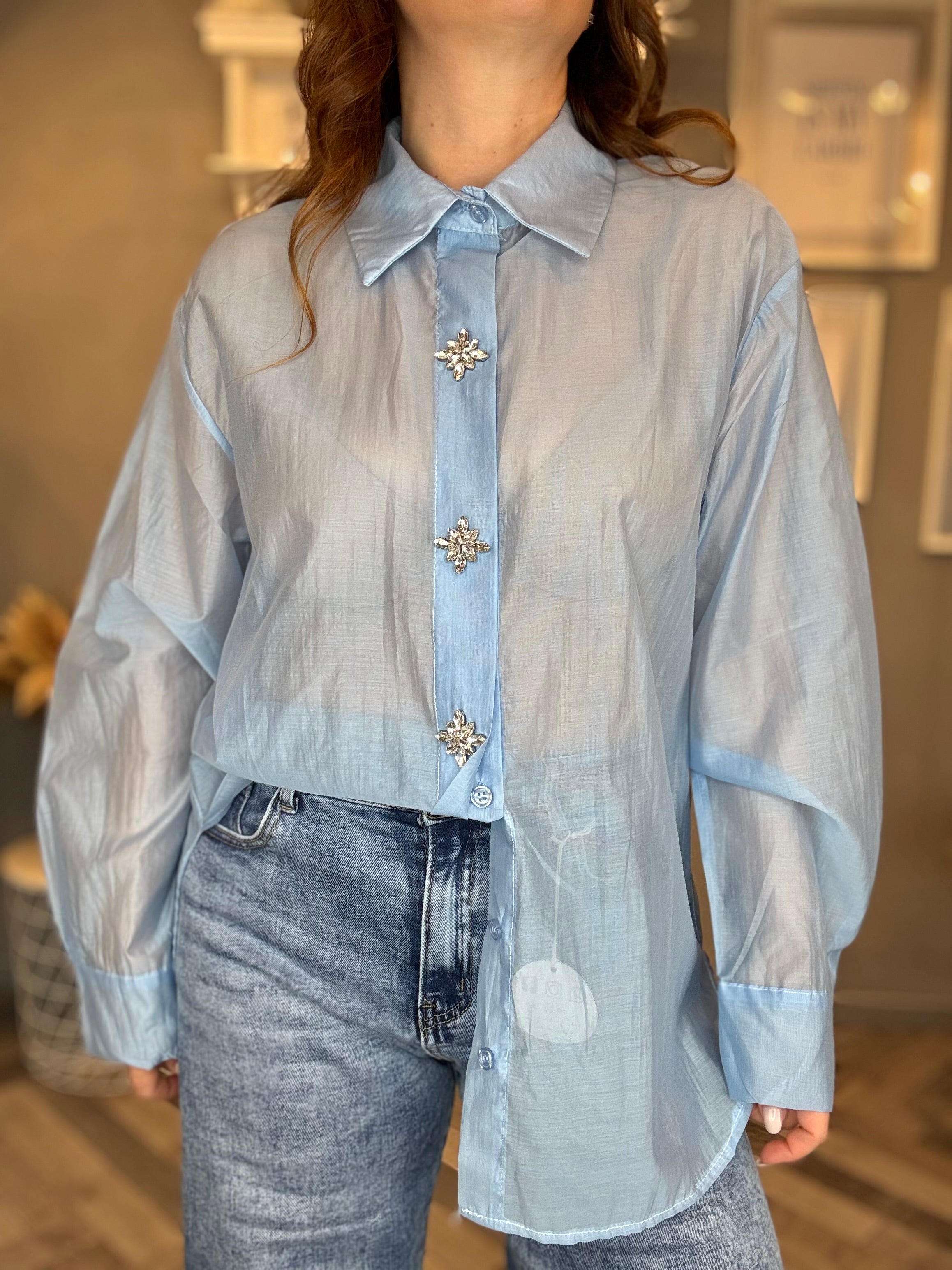 Camicia gioiello in tencel celeste