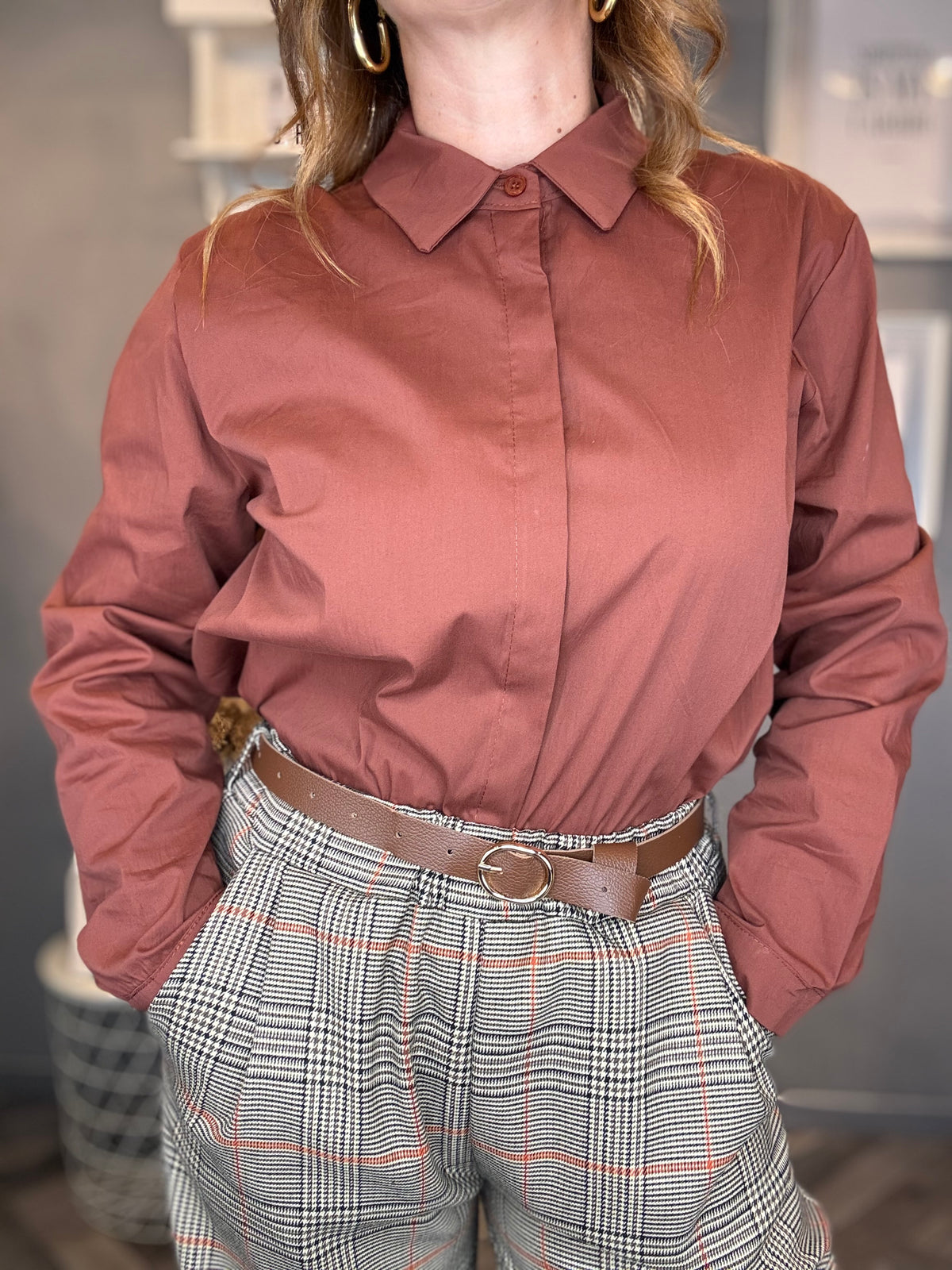 Pantalone palazzo check principe di Galles ruggine