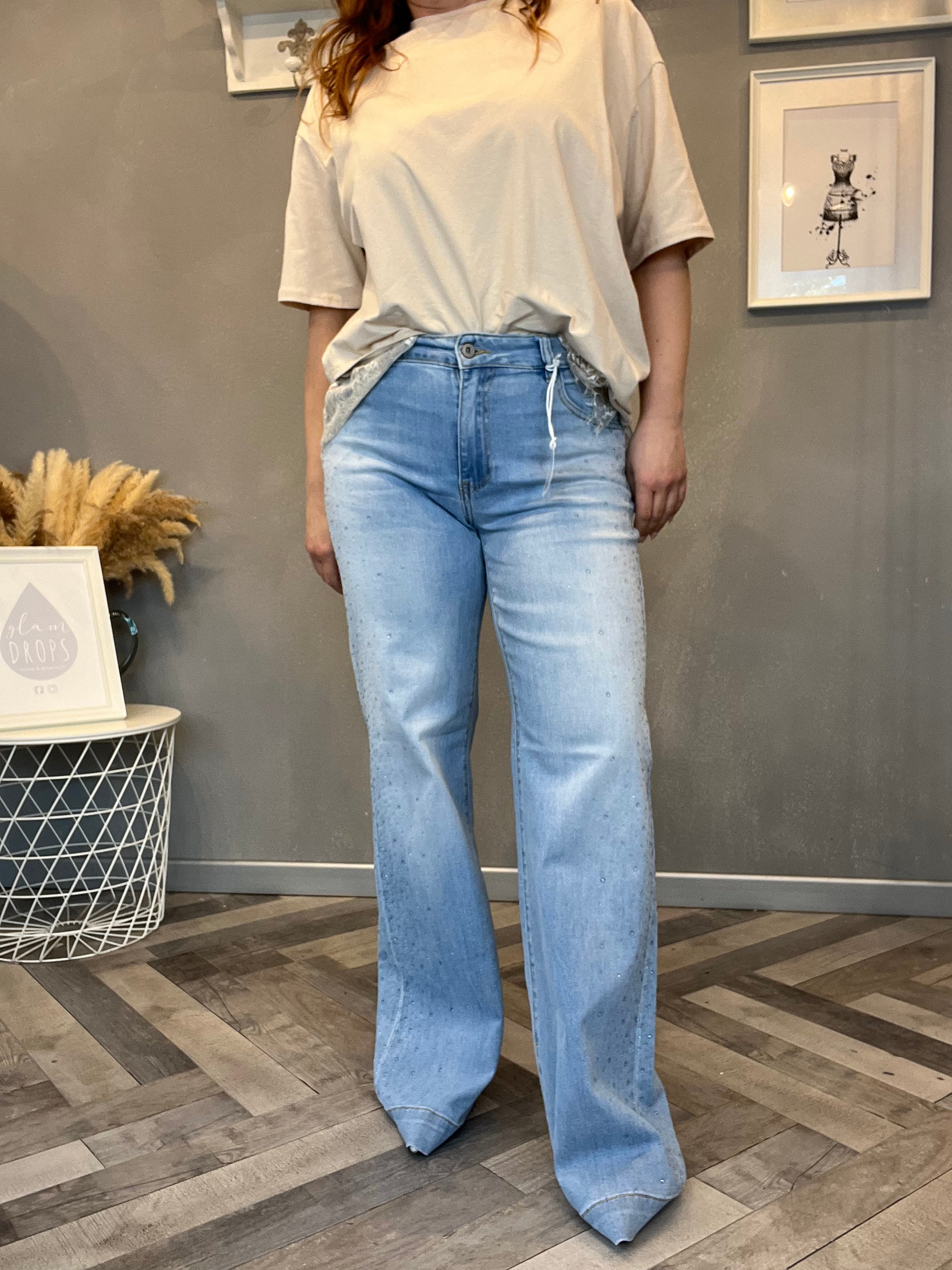Jeans strass celeste