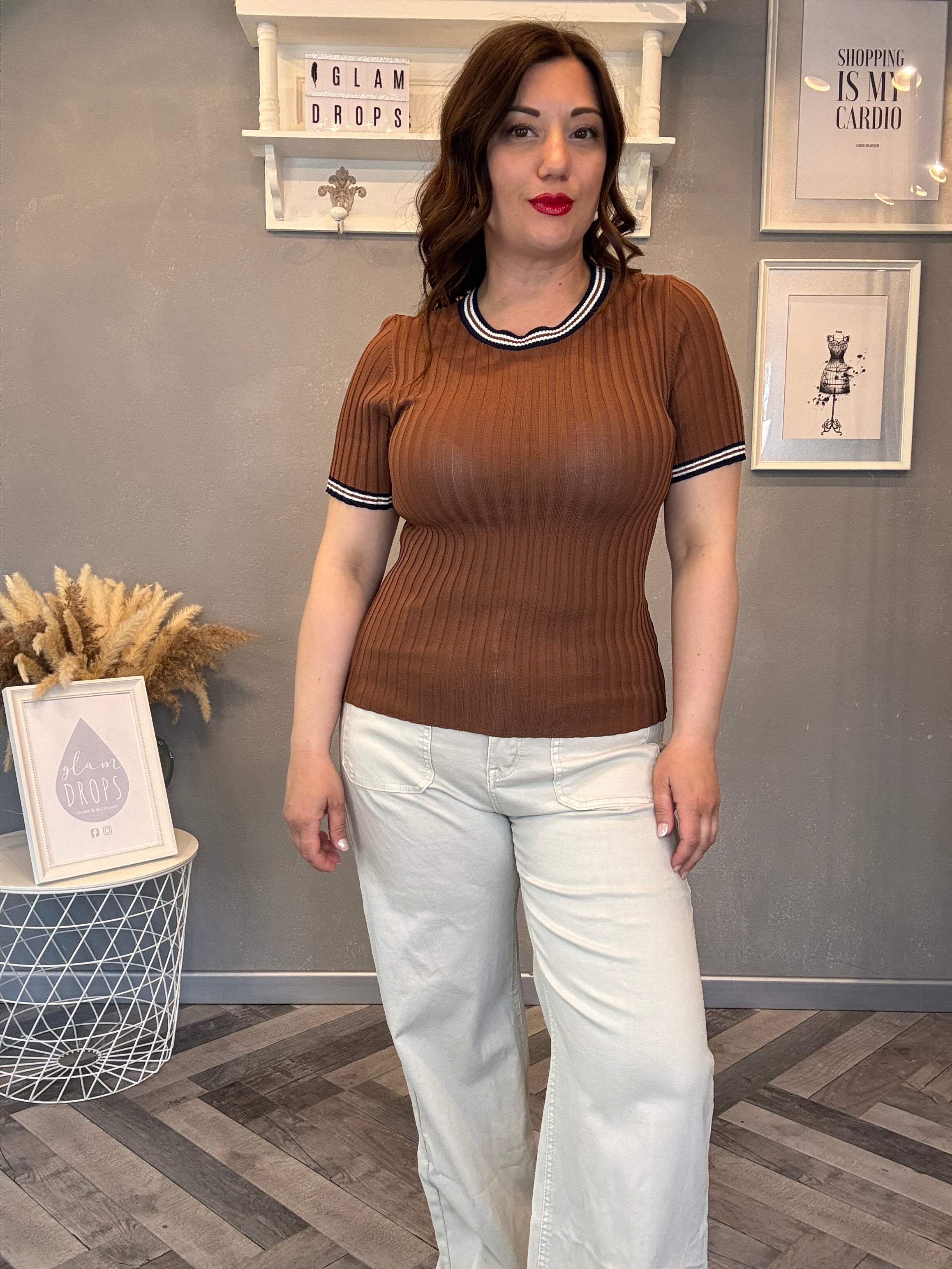 Lumina top in maglia a costine con righe