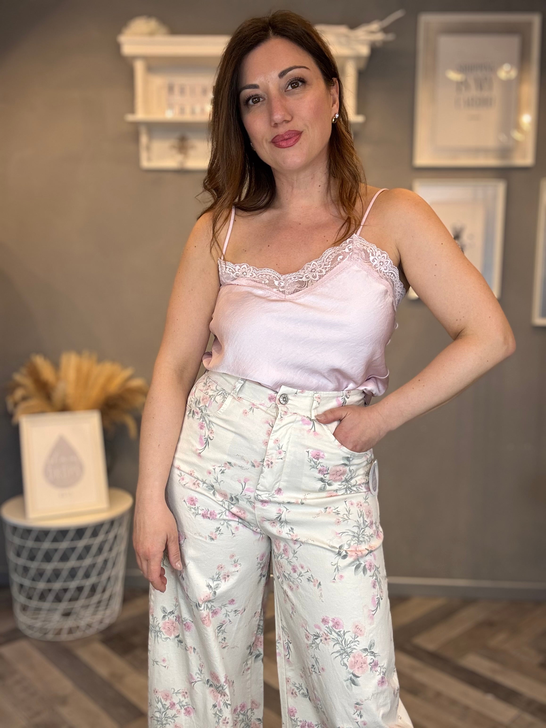 Top Velvet lace rosa pastello