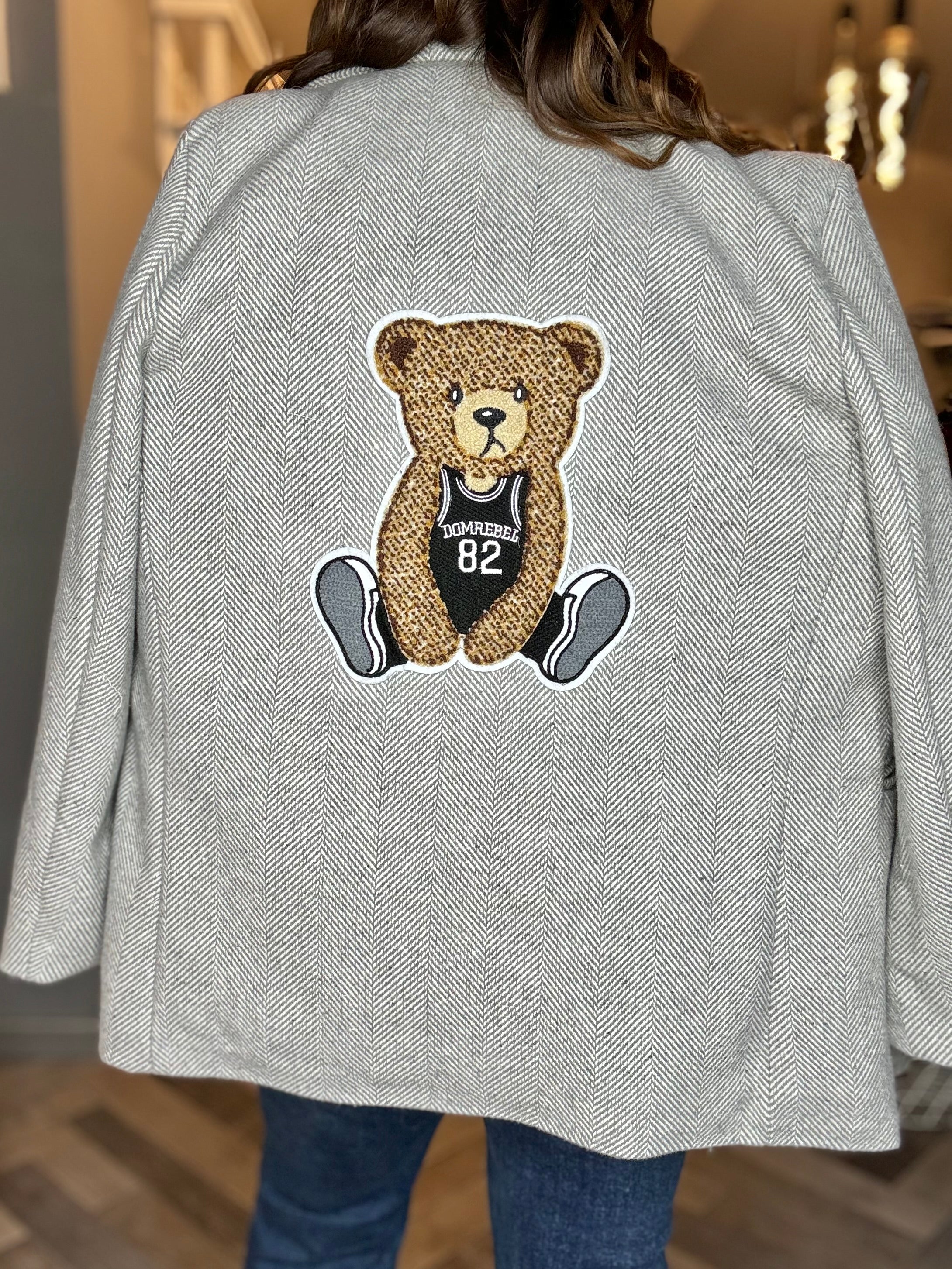 Giacca cappotto spigata teddy grigia