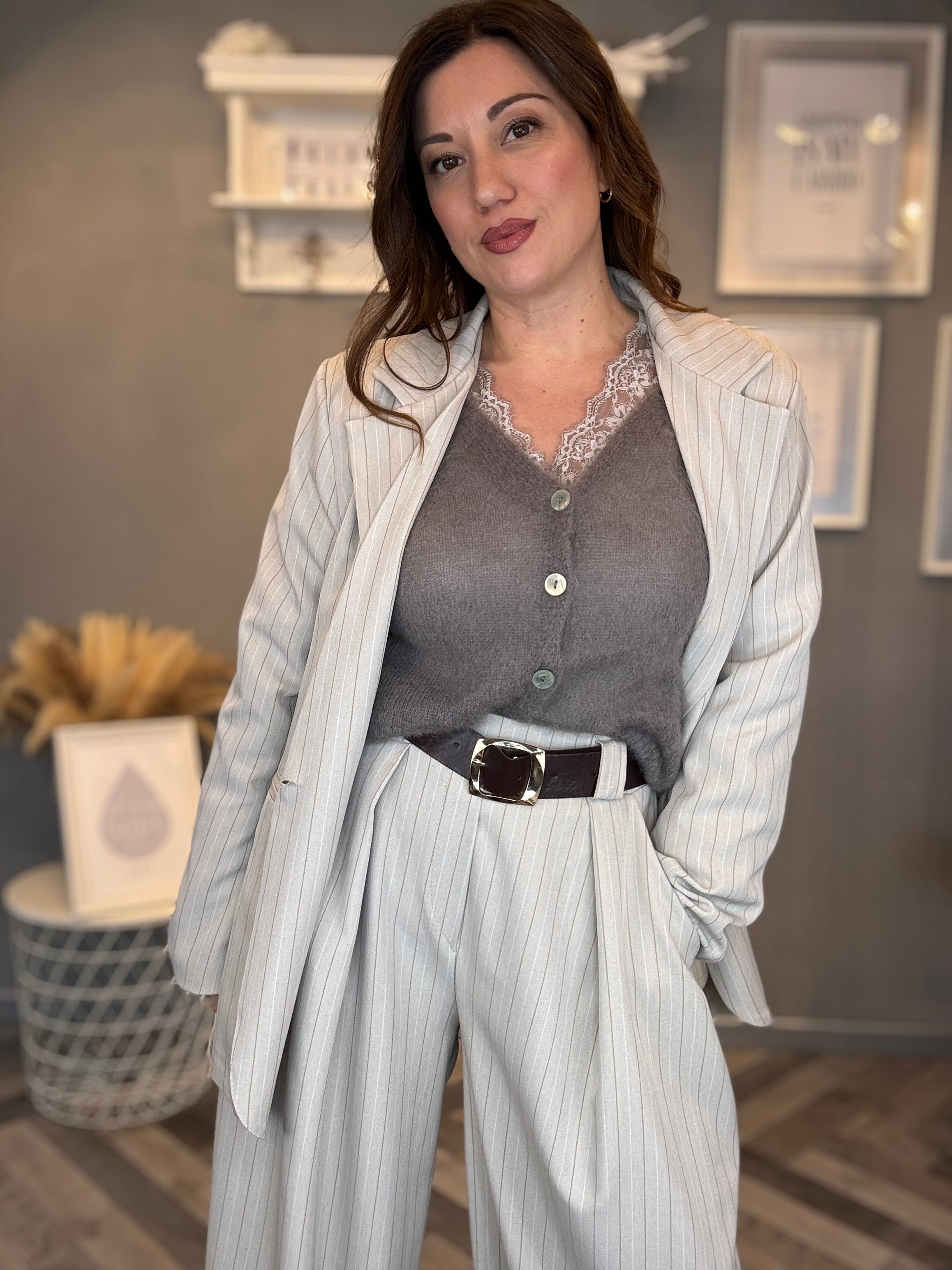 Tailleur a righe sabbia
