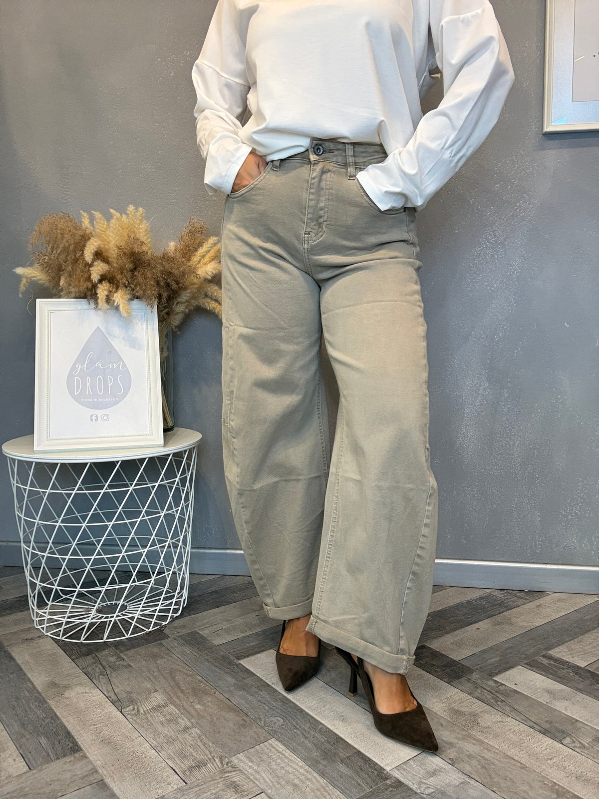 Jeans barrel soft beige