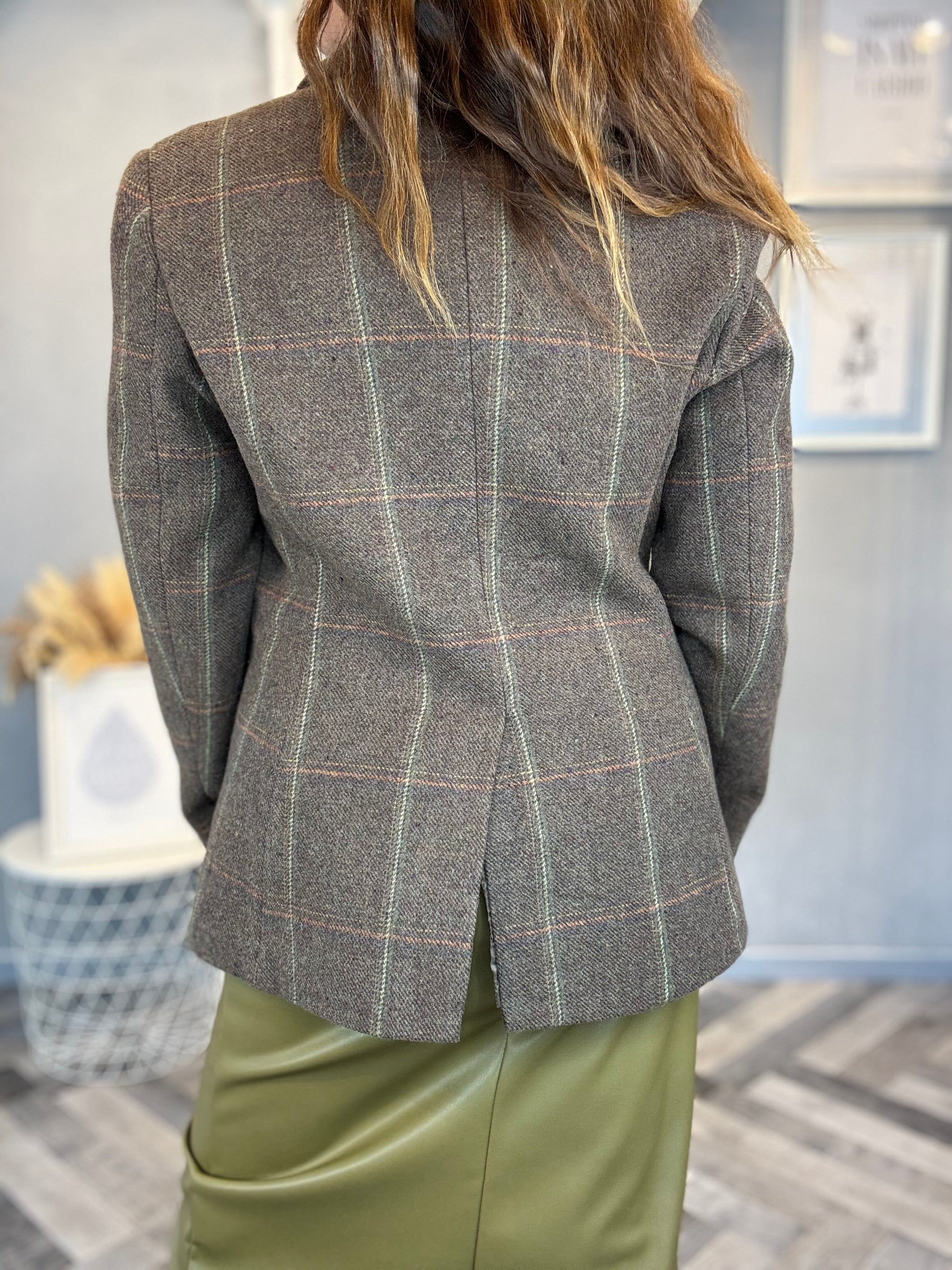 Blazer a quadri in misto lana