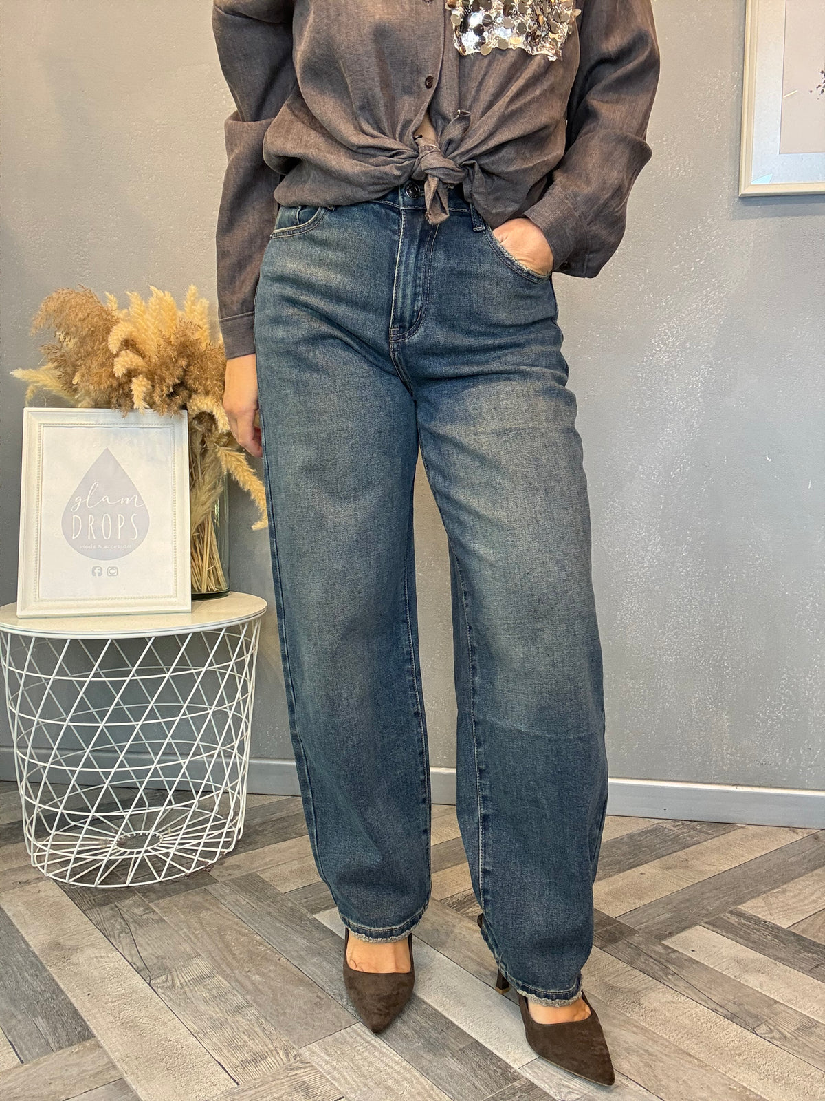 Jeans barrel delavé