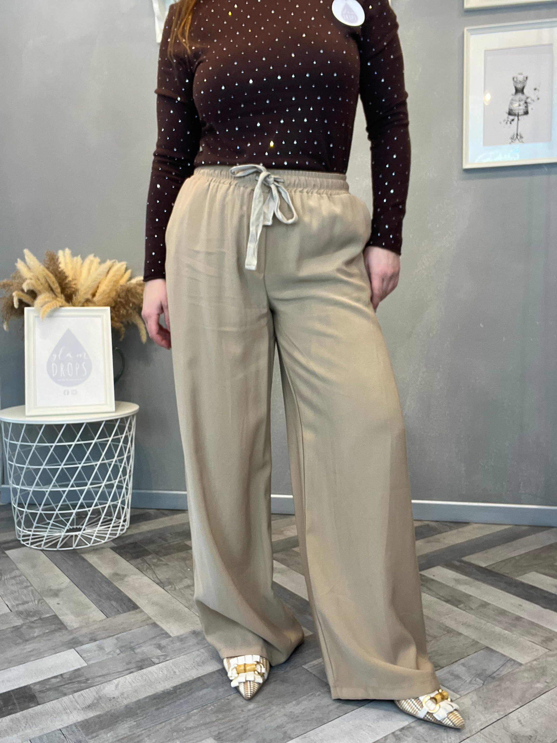 Pantalone fluido beige