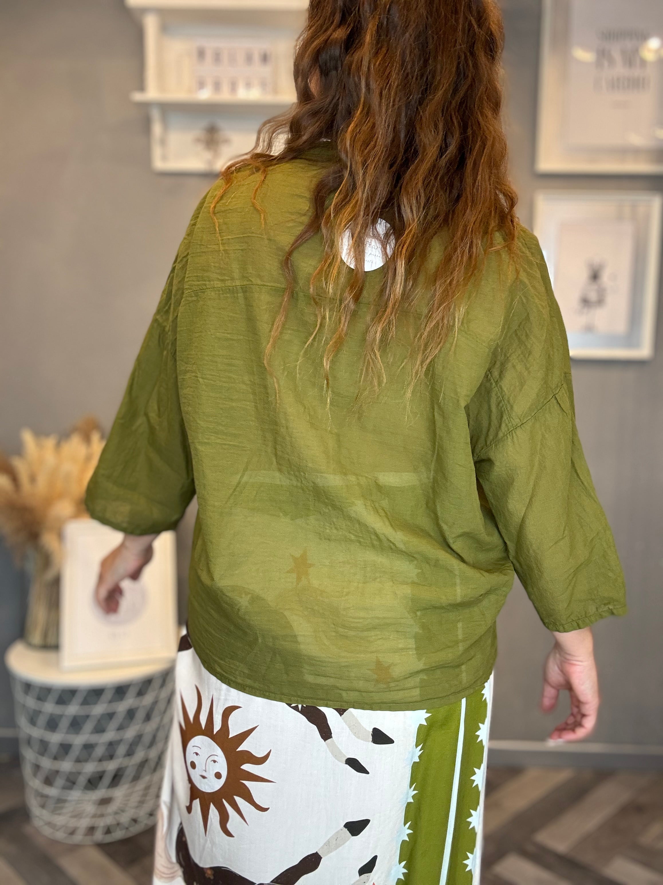 Camicia in mussola manica 3/4 verde oliva