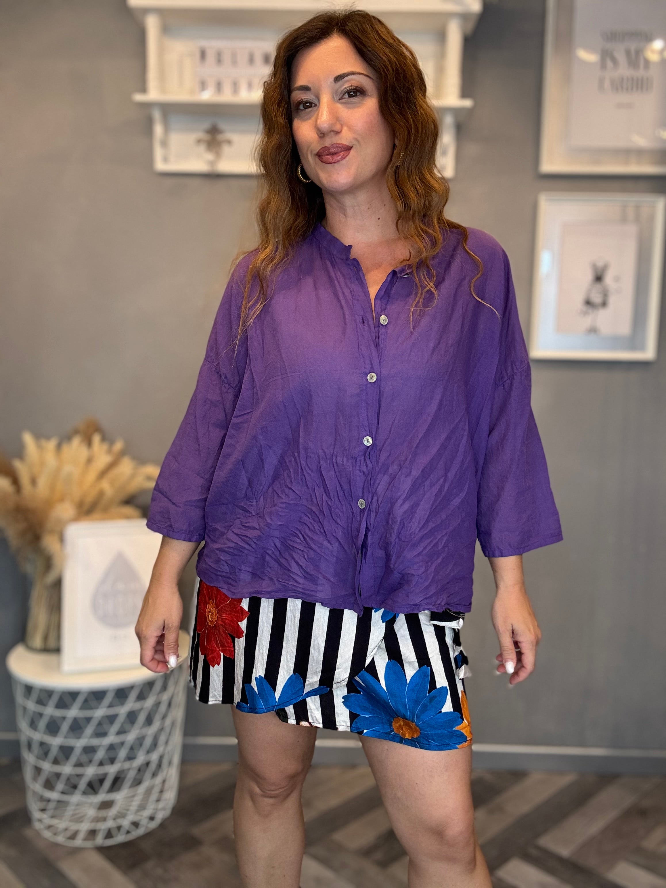 Camicia in mussola manica 3/4 viola