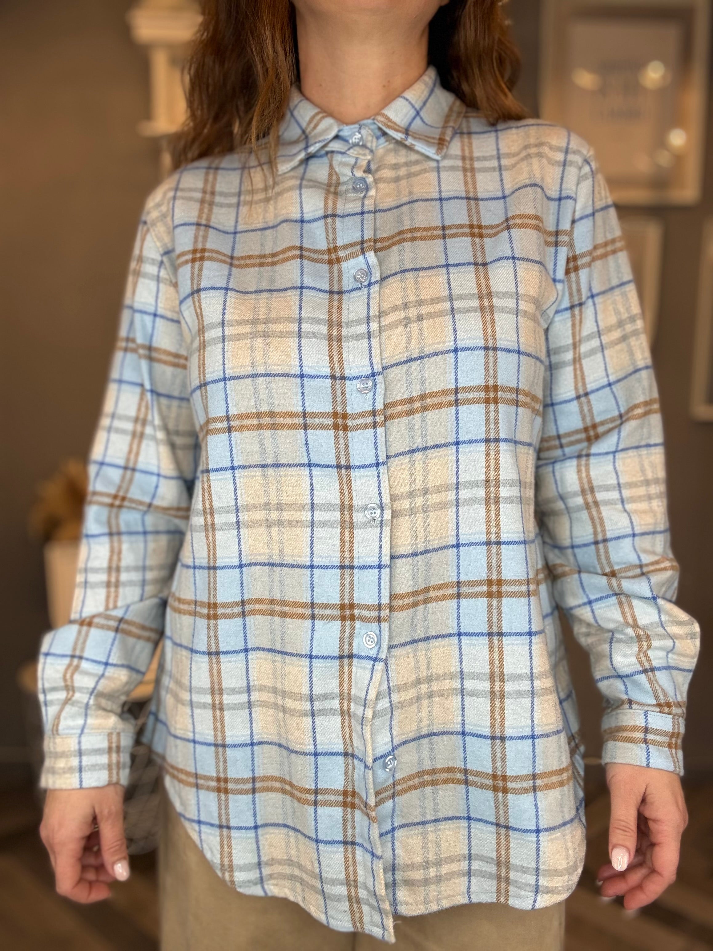 Camicia flanella check celeste