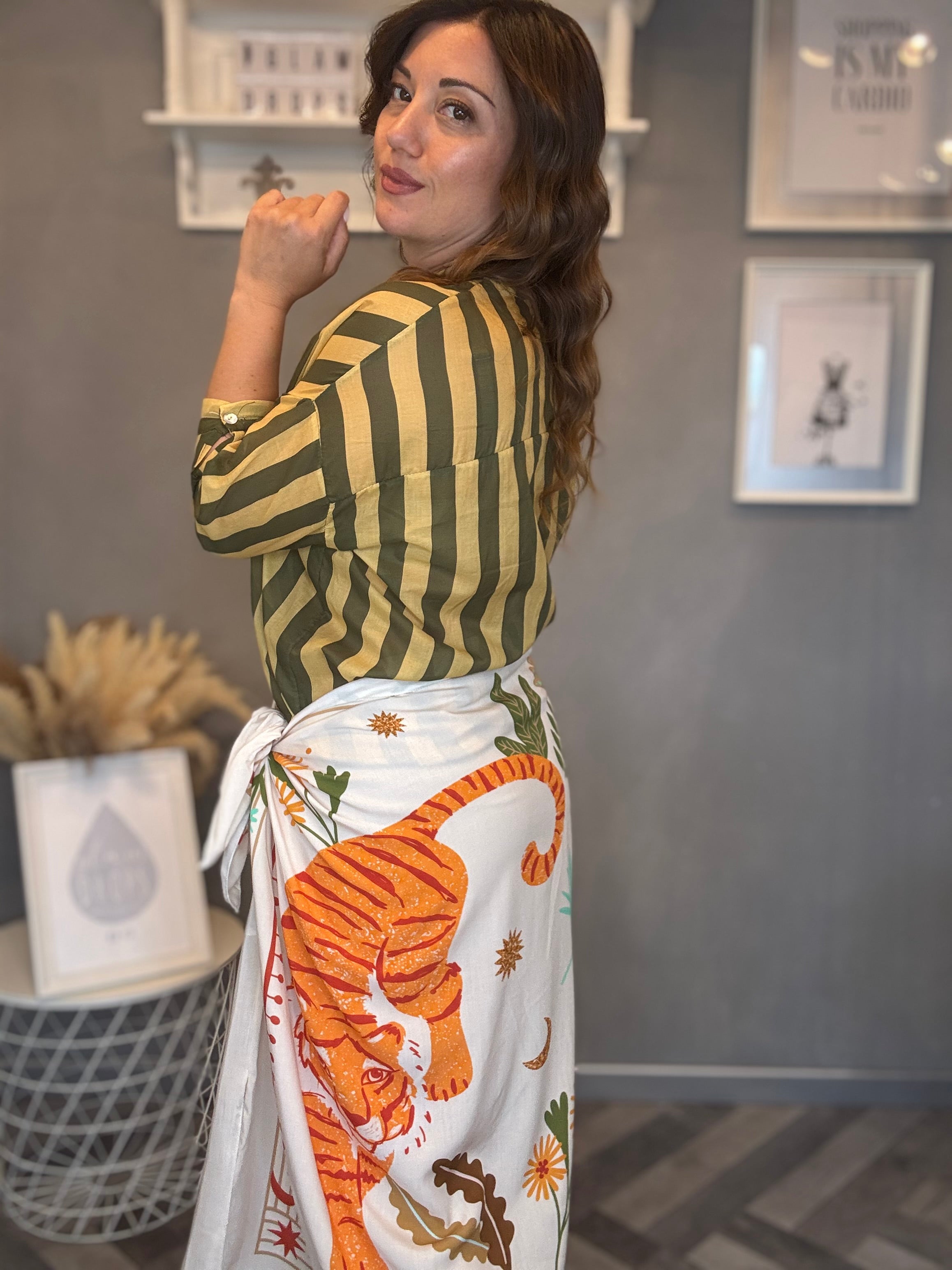 Camicia Isla Bonita righe giallo e verde militare