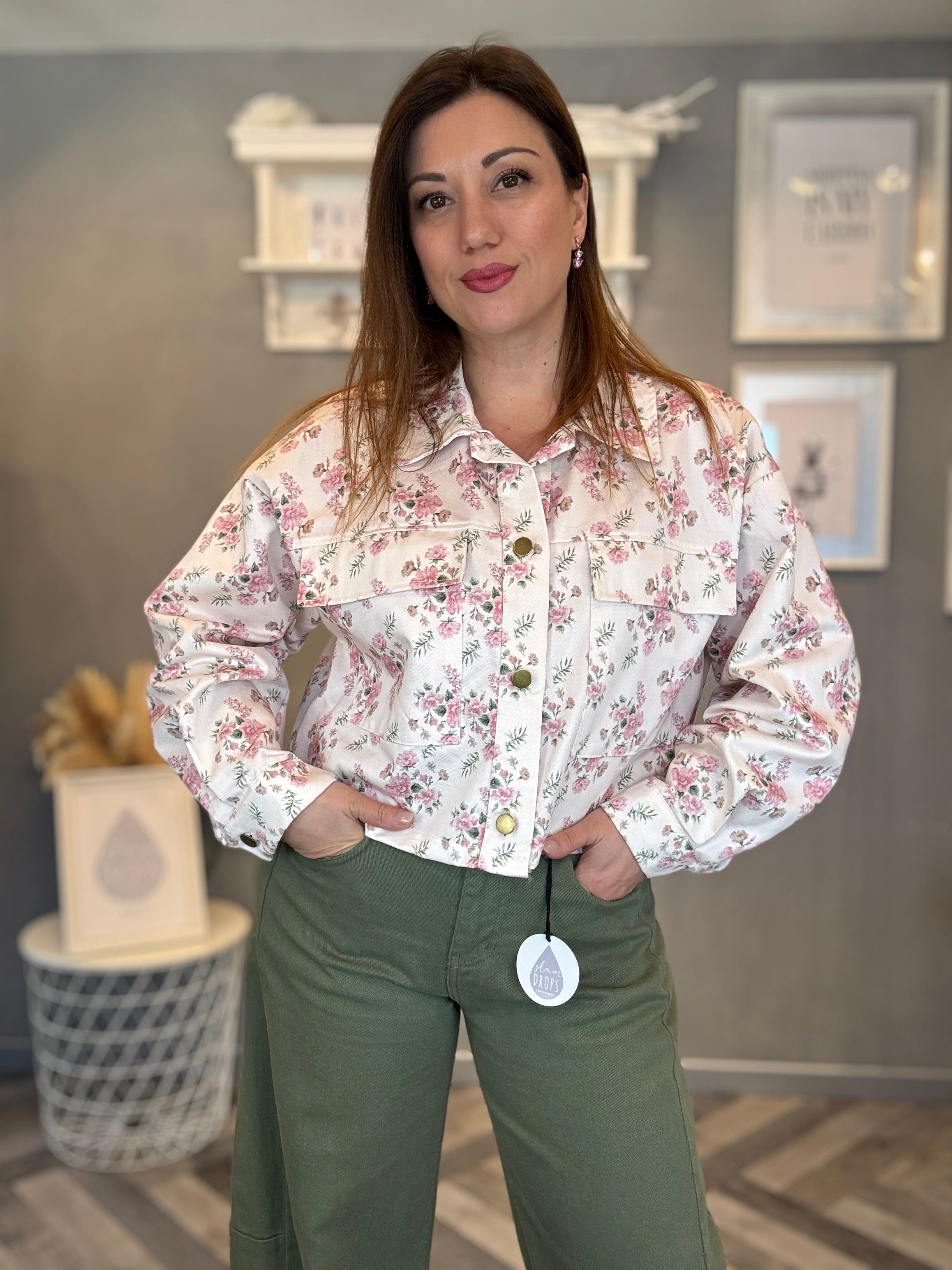 Giubbino pink flower bianco