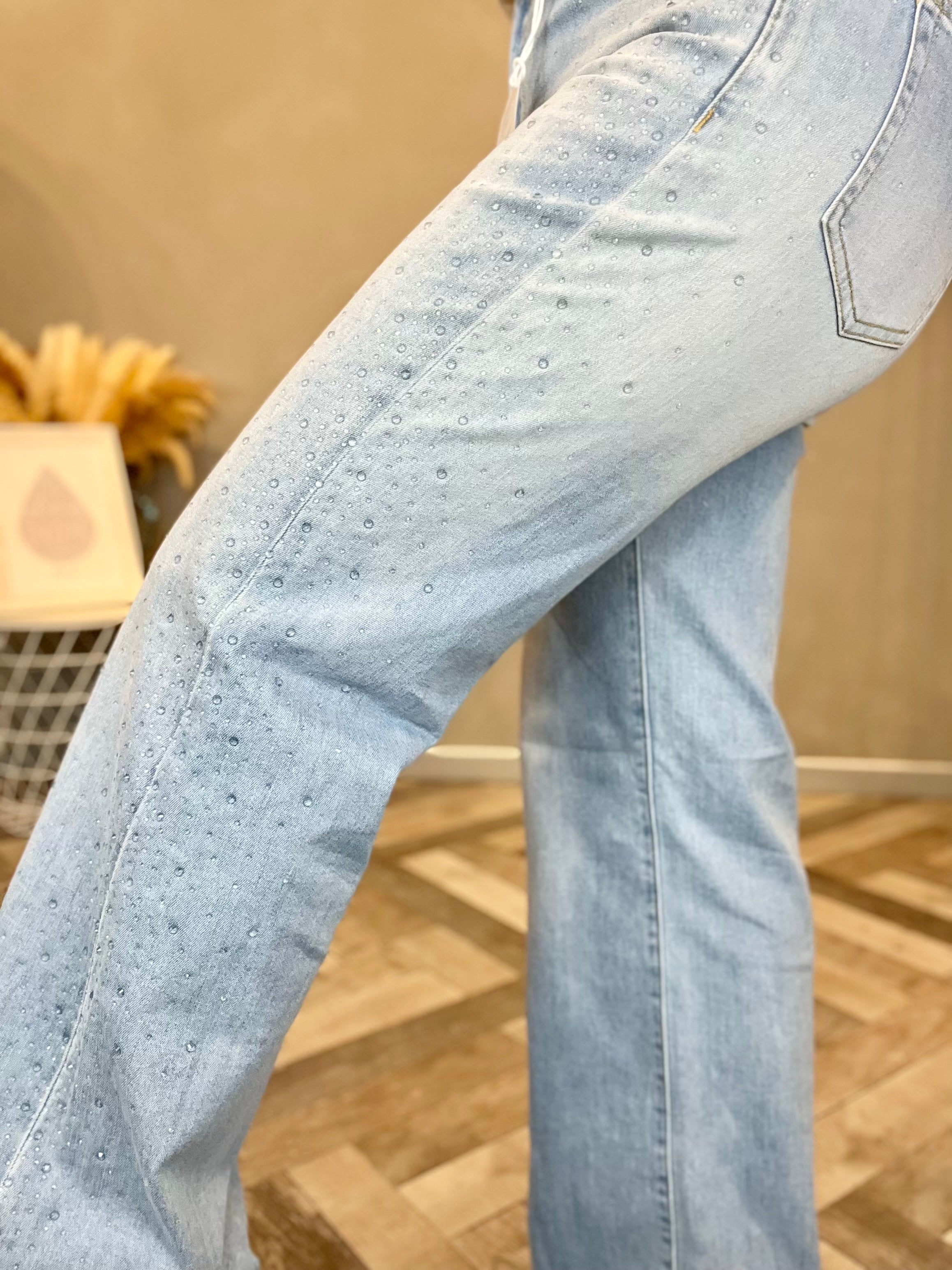 Jeans strass celeste