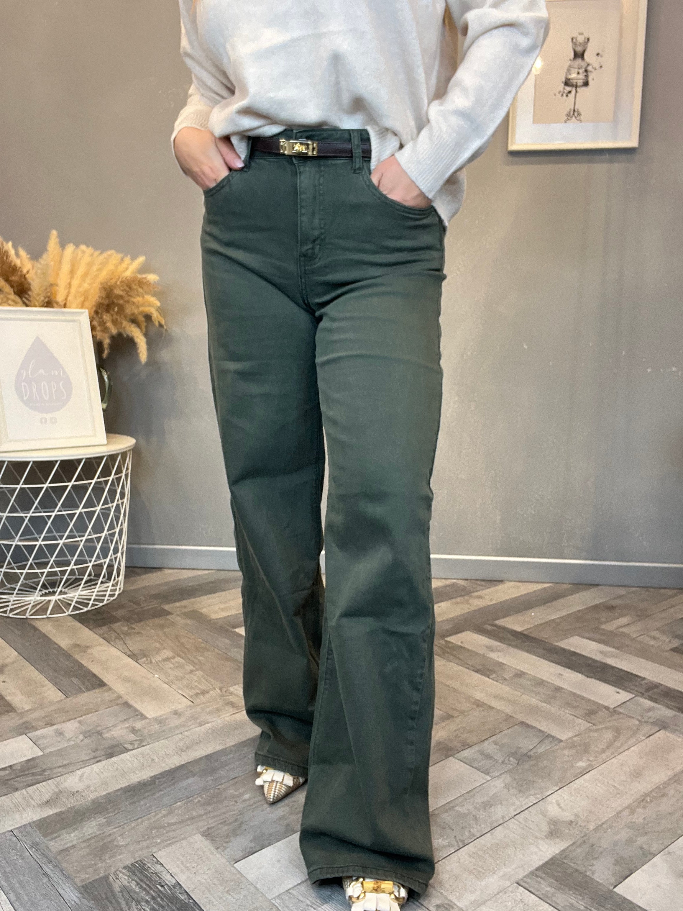 Jeans wide leg verde