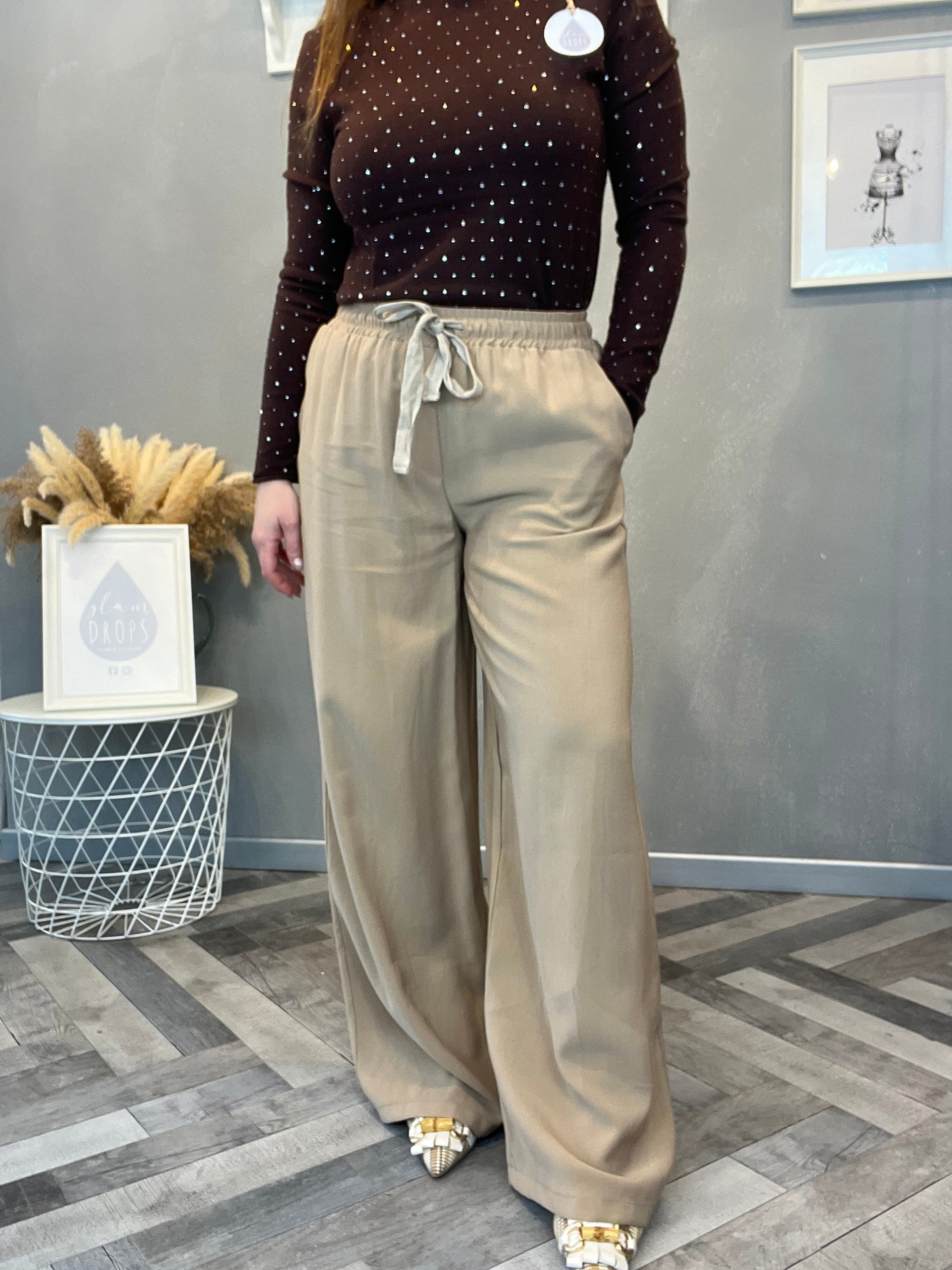 Pantalone fluido beige